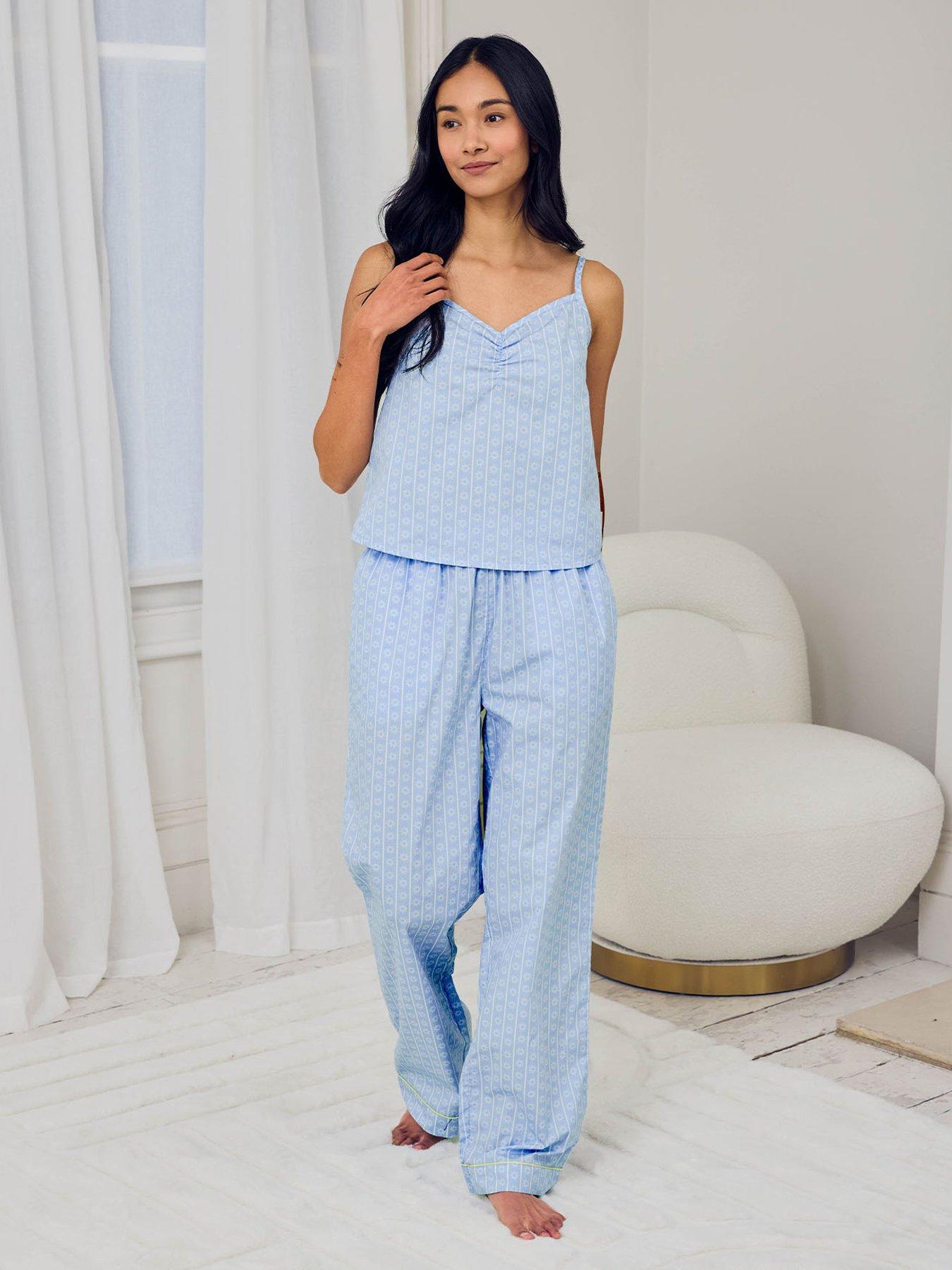 CHELSEA PEERS Chelsea Peers Cotton Soleil Stripe Print Cami Long Pyjama Set - Blue