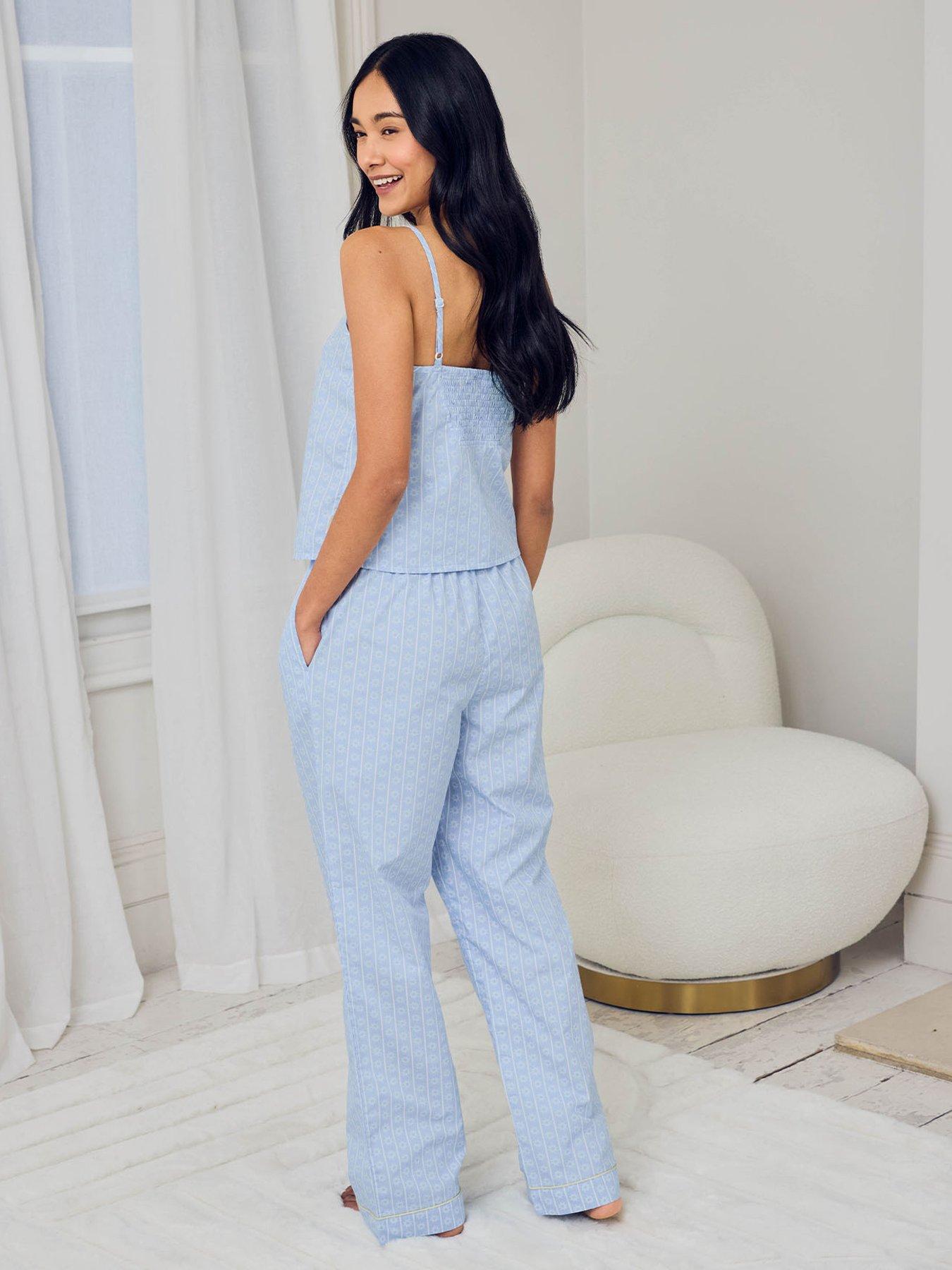 Image 2 of 6 of CHELSEA PEERS Cotton Soleil Stripe Print Cami Long Pyjama Set - Blue