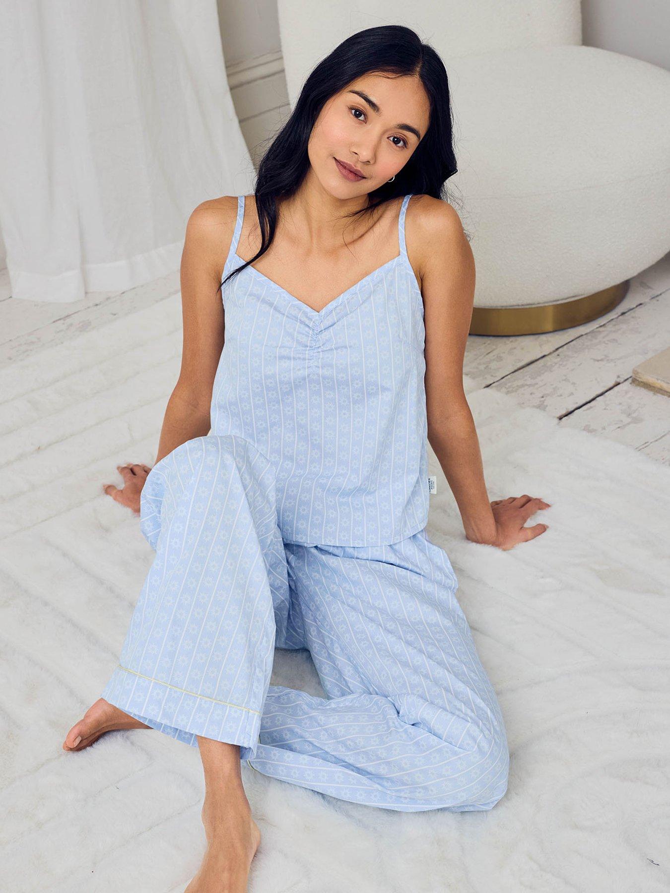 Image 3 of 6 of CHELSEA PEERS Cotton Soleil Stripe Print Cami Long Pyjama Set - Blue