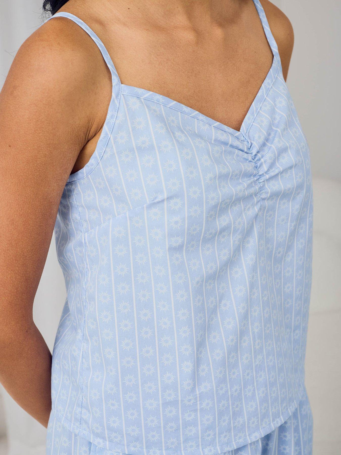 Image 5 of 6 of CHELSEA PEERS Cotton Soleil Stripe Print Cami Long Pyjama Set - Blue