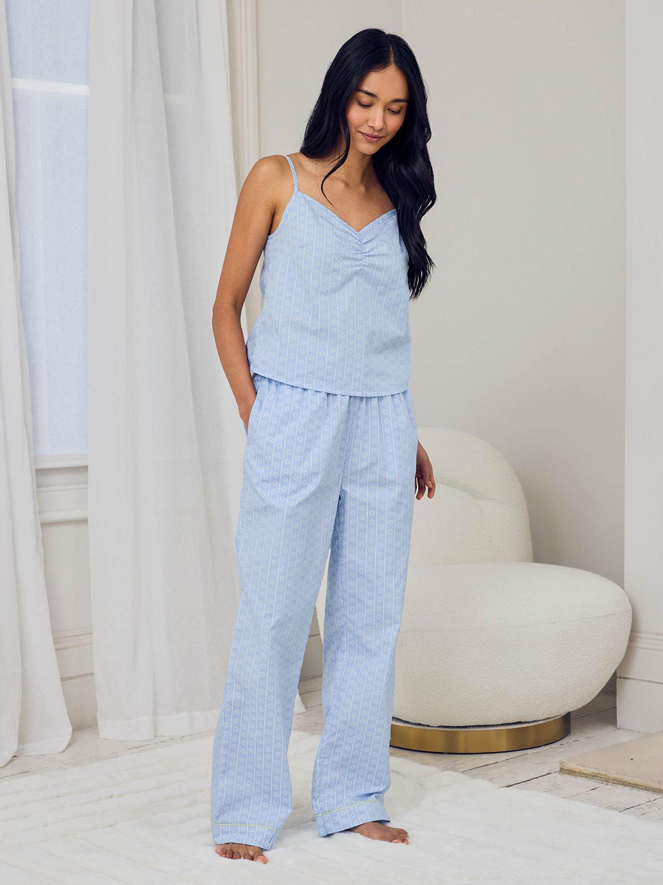 Image 6 of 6 of CHELSEA PEERS Cotton Soleil Stripe Print Cami Long Pyjama Set - Blue
