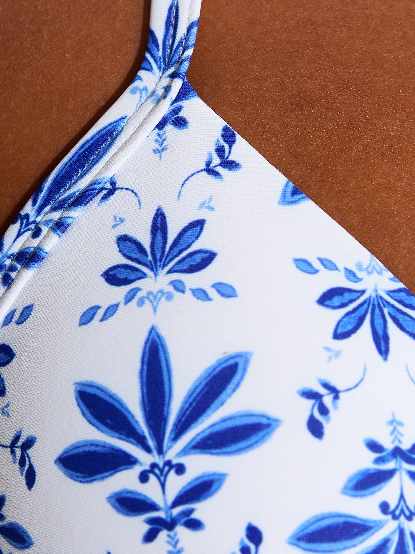 Image 5 of 6 of New Look Blue Floral Print Moulded Halter Neck Co-ord Bikini Top