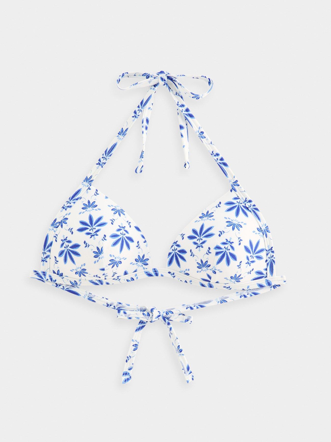 Image 6 of 6 of New Look Blue Floral Print Moulded Halter Neck Co-ord Bikini Top
