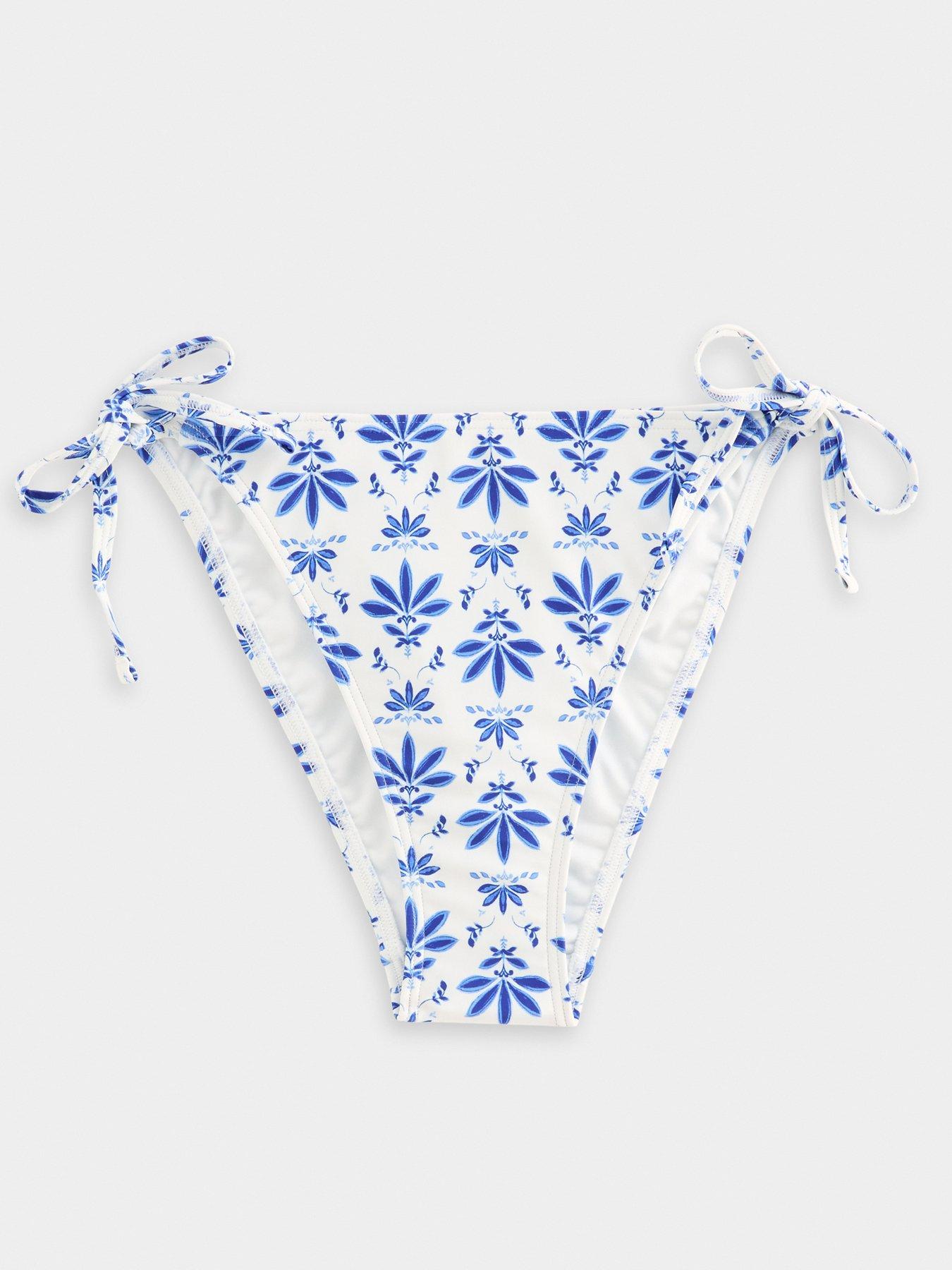 Image 6 of 6 of New Look Blue Floral Print Tie Side Co-ord Bikini Briefs