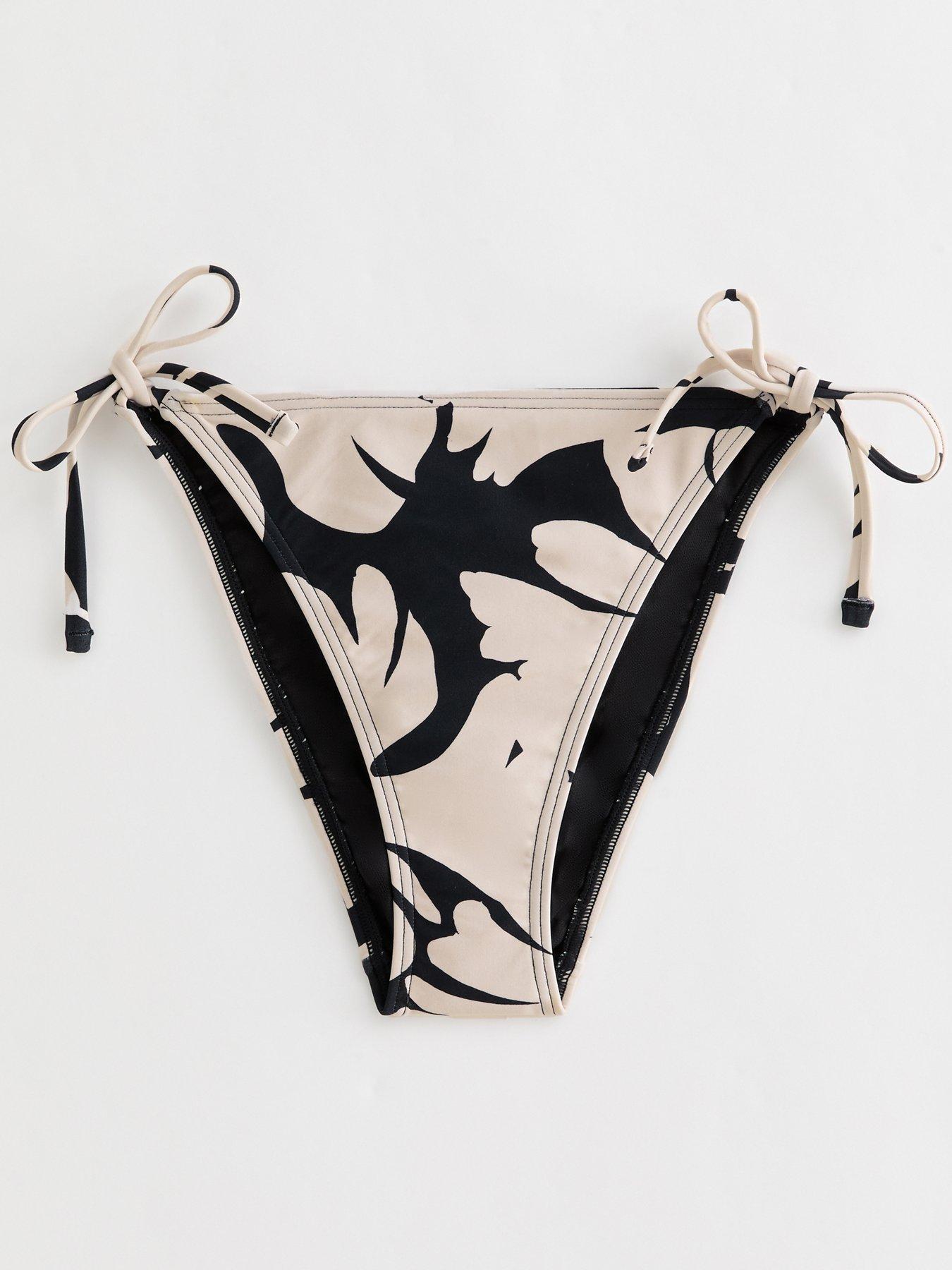 Image 6 of 6 of New Look Hibiscus Print Side Tie Bikini Bottoms - Black