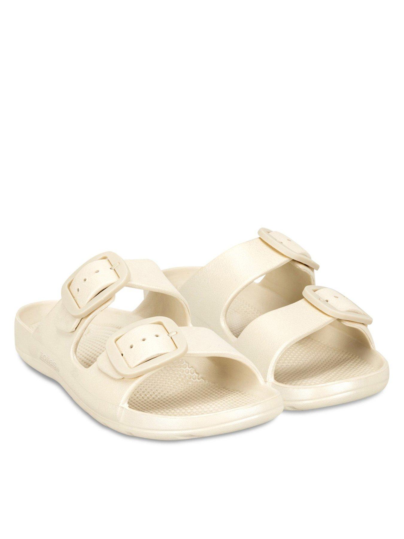 TOTES Solbounce Ladies Double Buckle Adjustable Slide - Stone Metallic