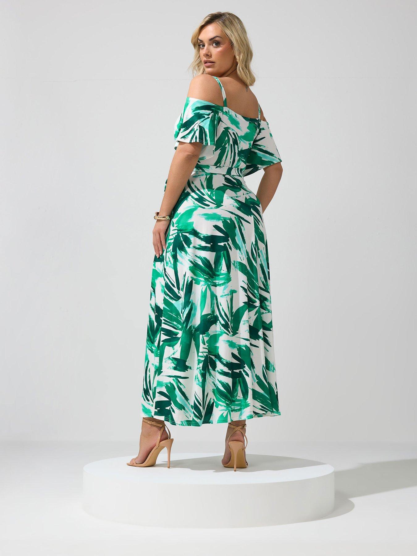 Image 2 of 4 of Yours Curve Abstract Cold Shoulder Maxi Dress