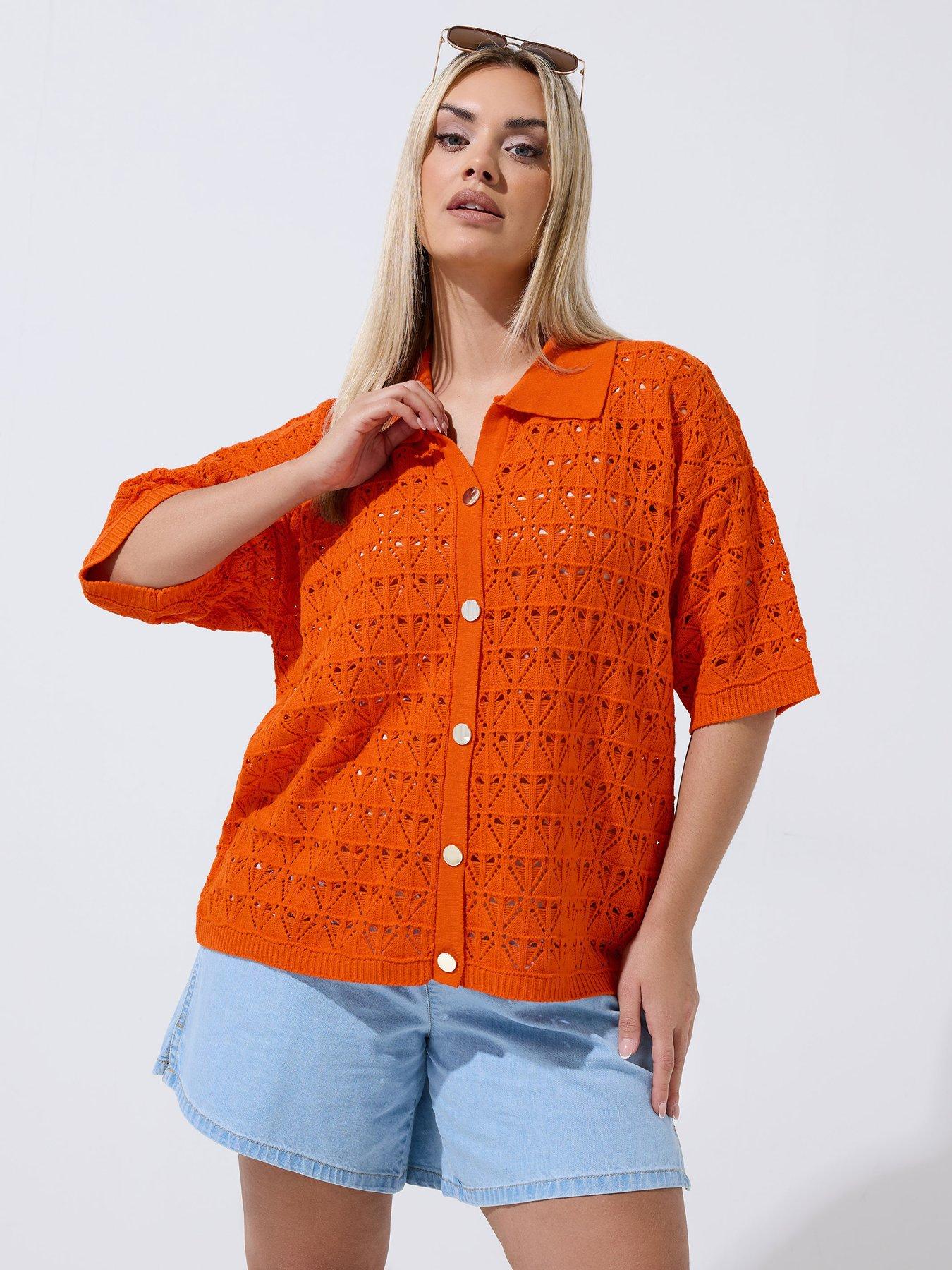 Image 1 of 4 of Yours Curve Crochet Shirt - Orange