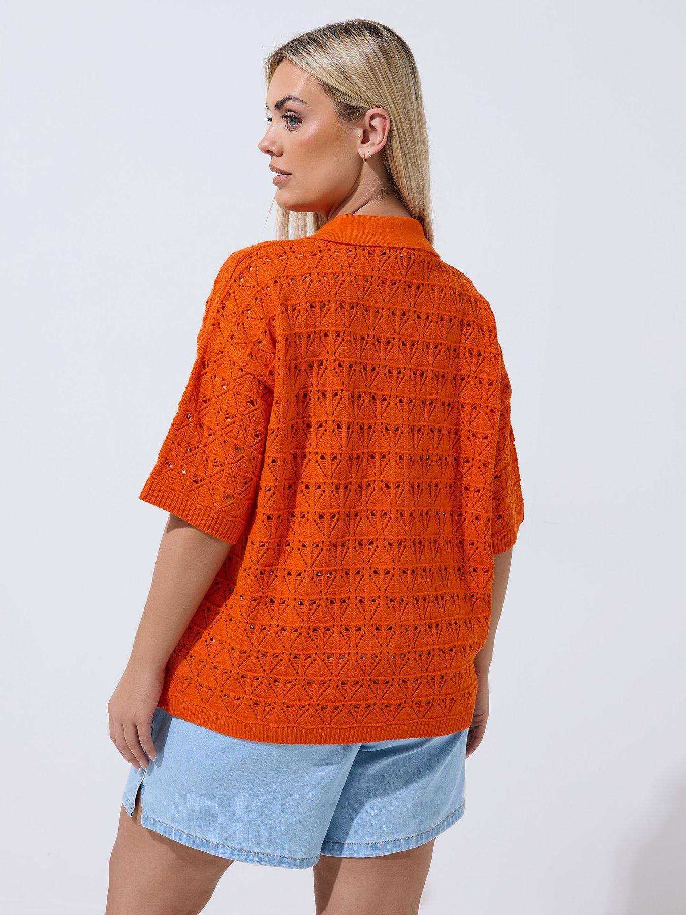 Image 2 of 4 of Yours Curve Crochet Shirt - Orange