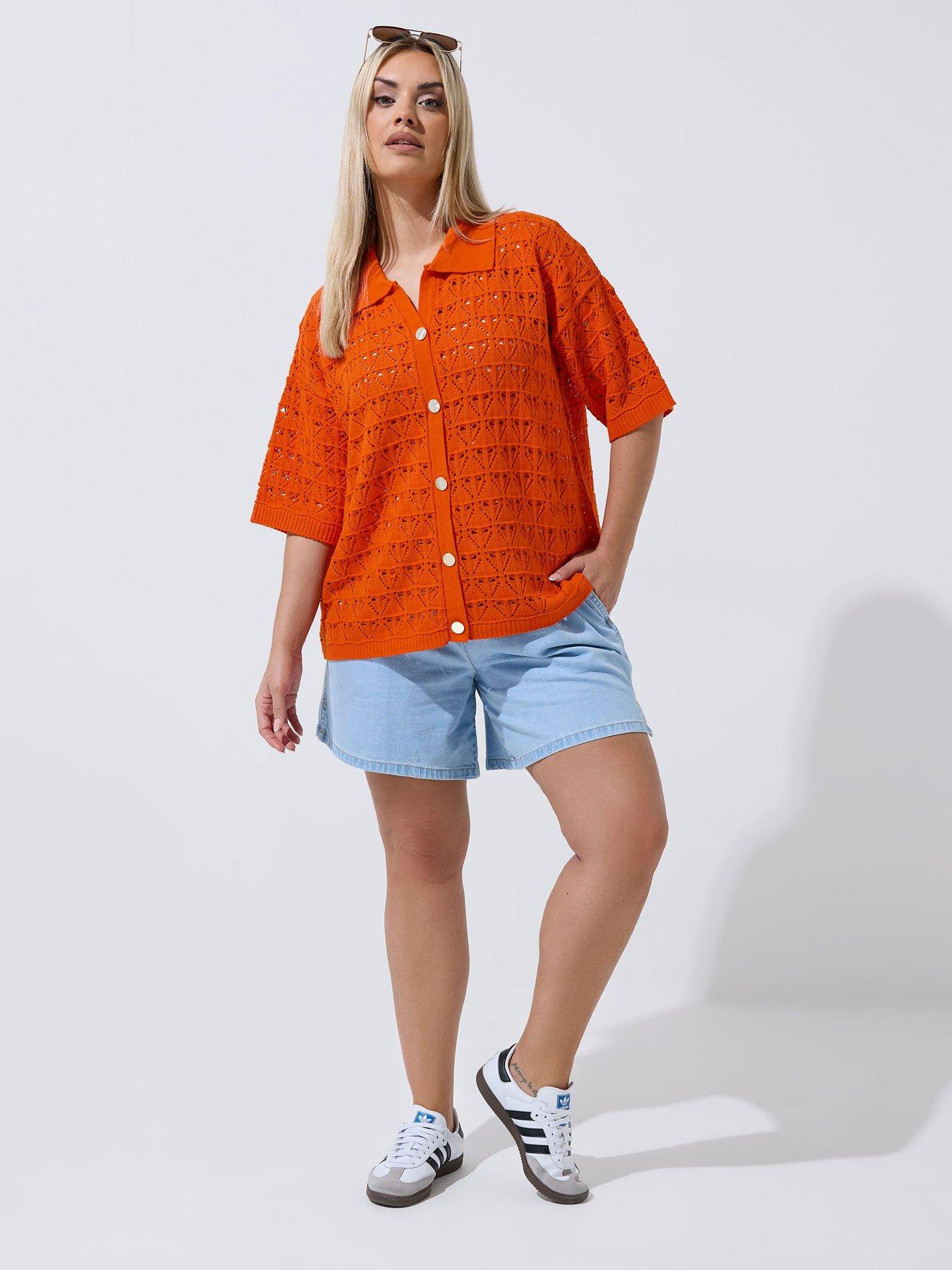 Image 3 of 4 of Yours Curve Crochet Shirt - Orange