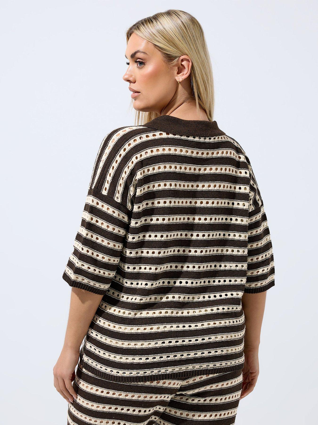 Image 2 of 4 of Yours Curve Knit Stripe Print Shirt - Brown