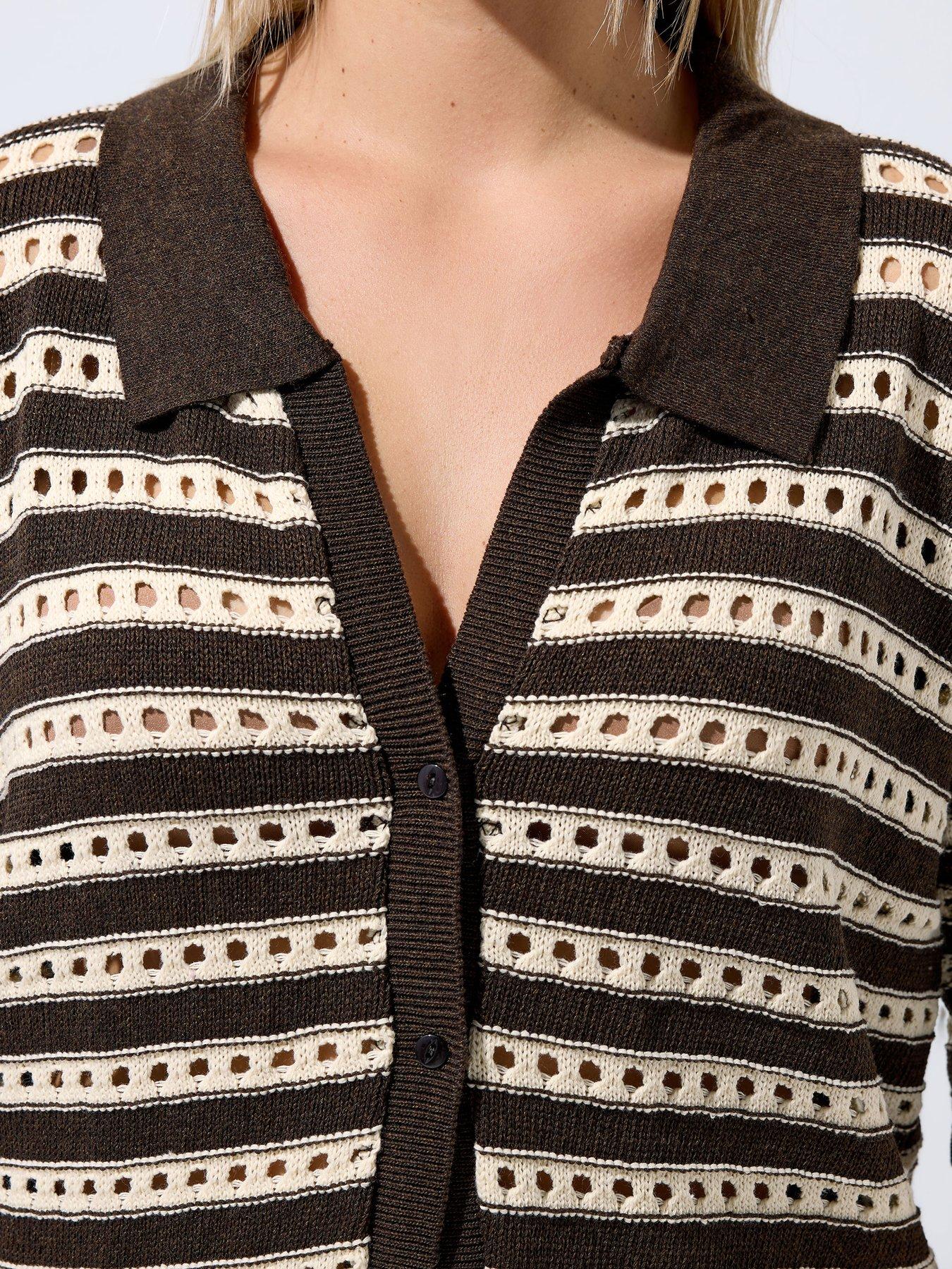 Image 4 of 4 of Yours Curve Knit Stripe Print Shirt - Brown
