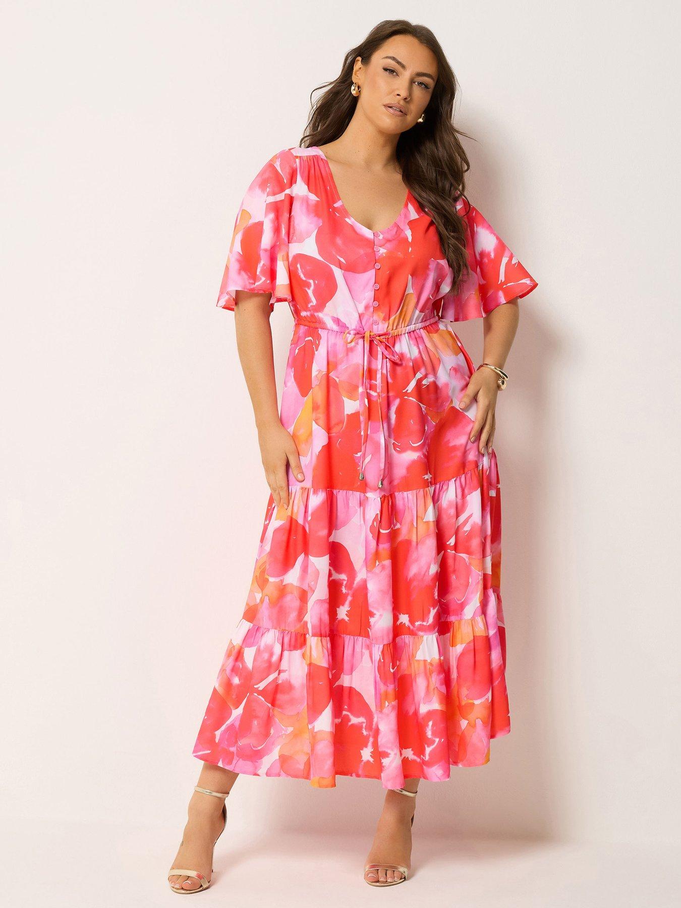 Yours Curve Floral Tie Dress - Pink