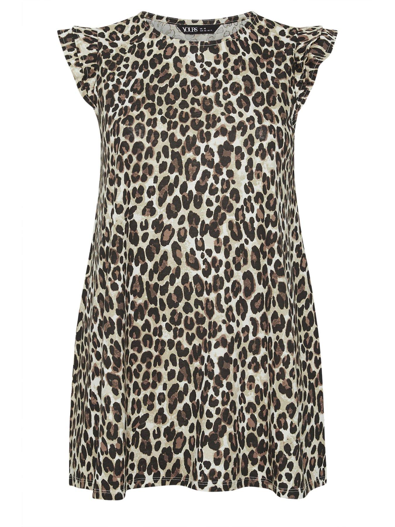 Image 5 of 5 of Yours Curve Frill Sleeve Leopard Print Vest - Brown