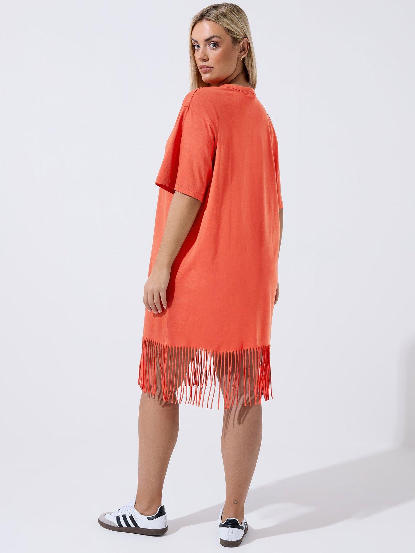Image 2 of 5 of Yours Curve Tassel Beach Dress - Orange