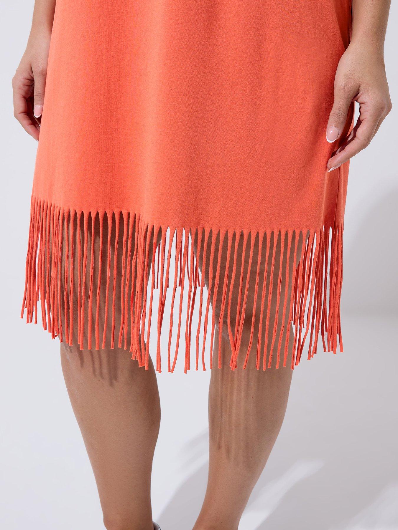 Image 4 of 5 of Yours Curve Tassel Beach Dress - Orange