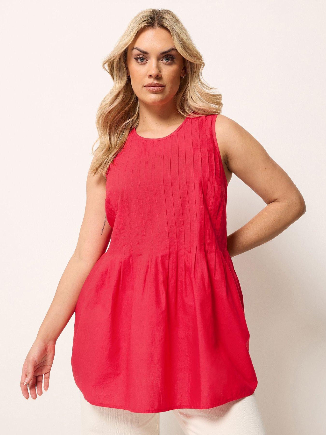 Yours Curve Pleated Peplum Top - Red