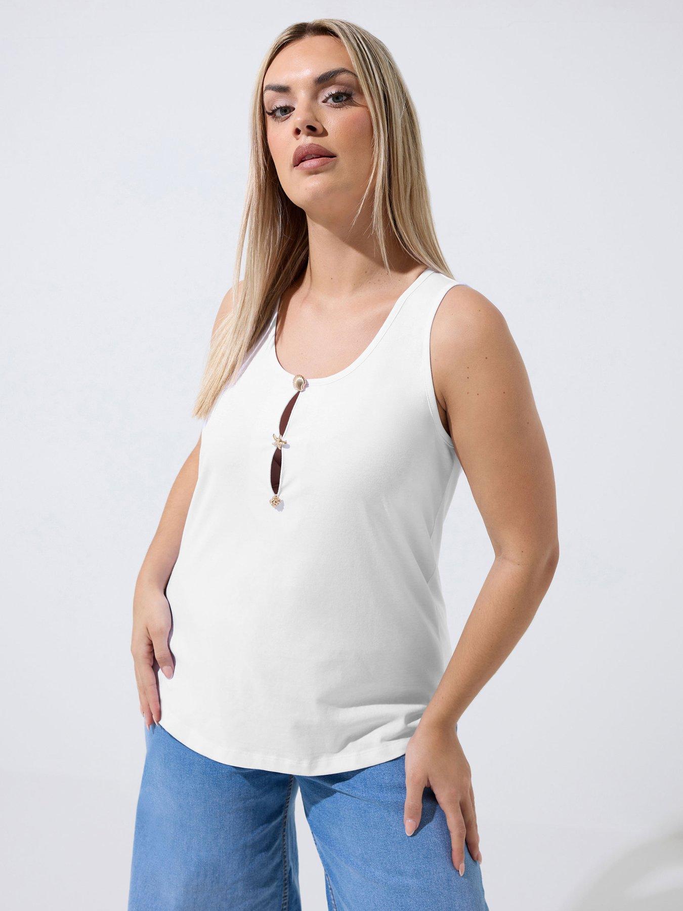 Image 1 of 5 of Yours Curve Shell Button Vest Top - White