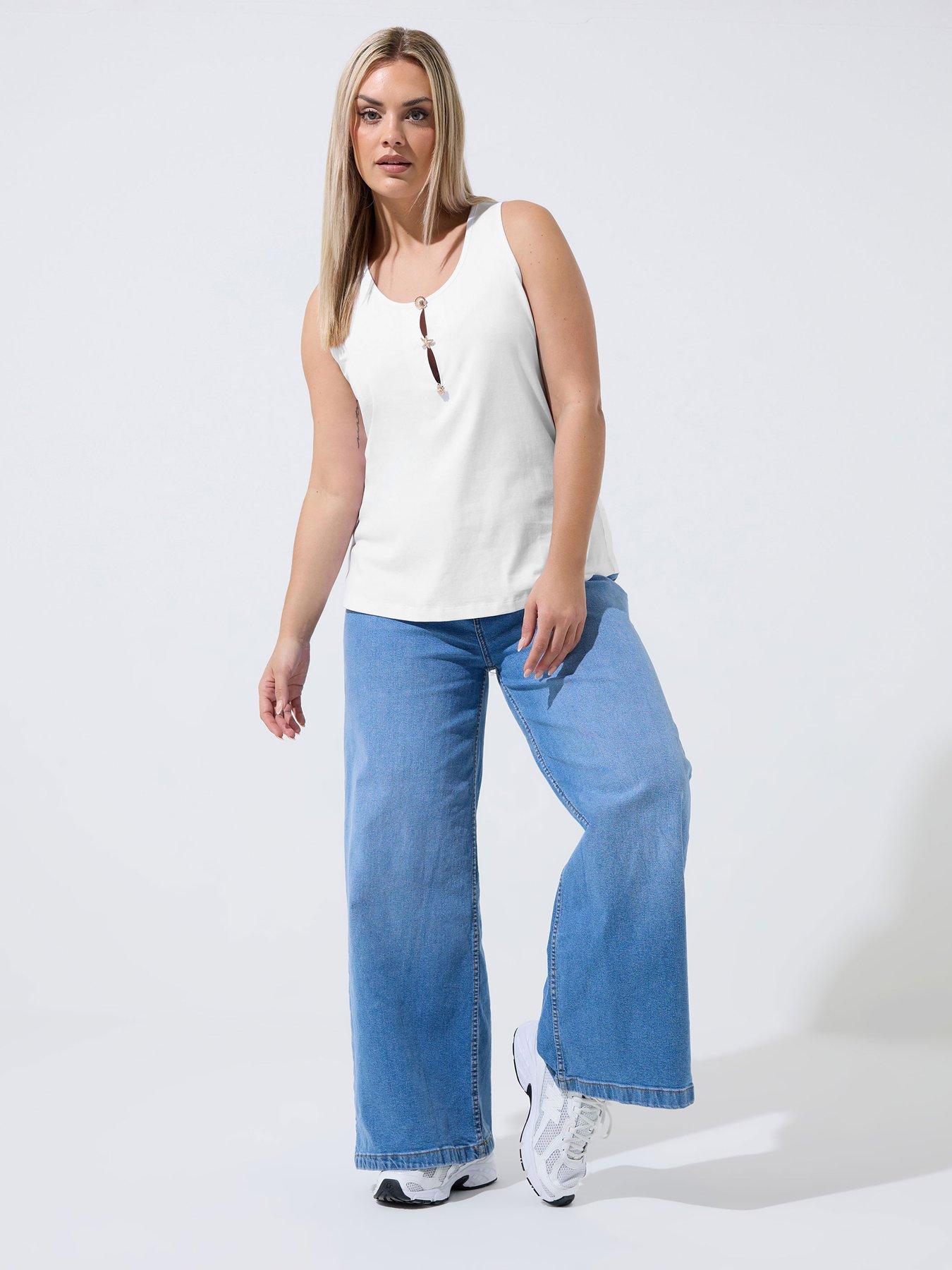 Image 3 of 5 of Yours Curve Shell Button Vest Top - White