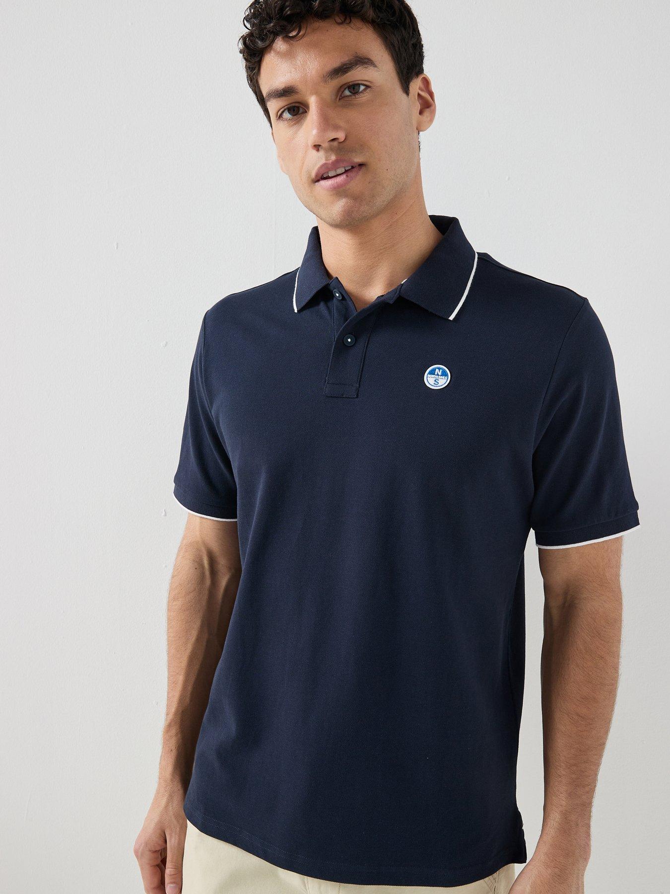 North Sails Tipped Collar Short Sleeve Polo Shirt, Navy, Size S, Men