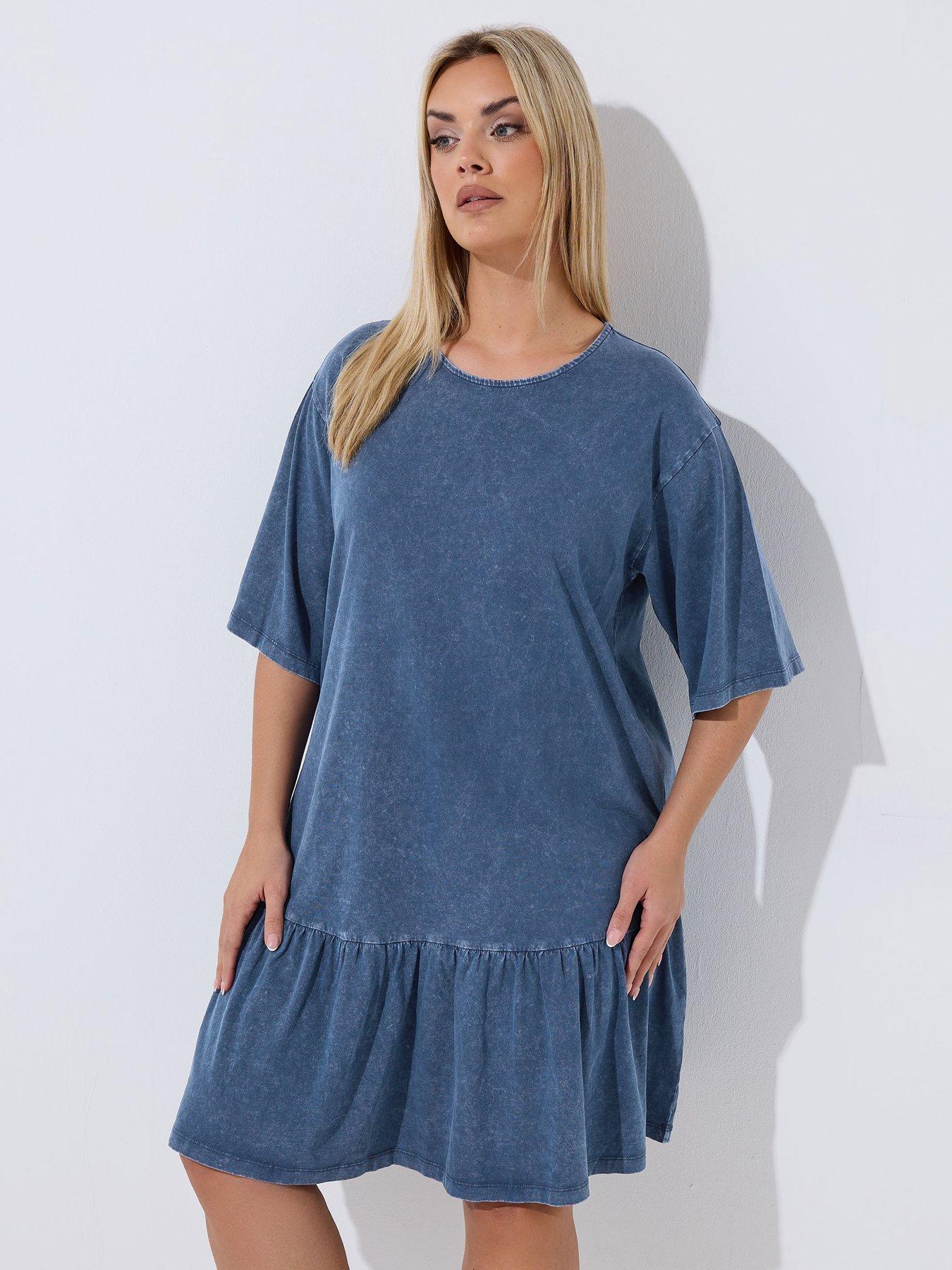 Yours Curve Acid Wash Dress - Blue