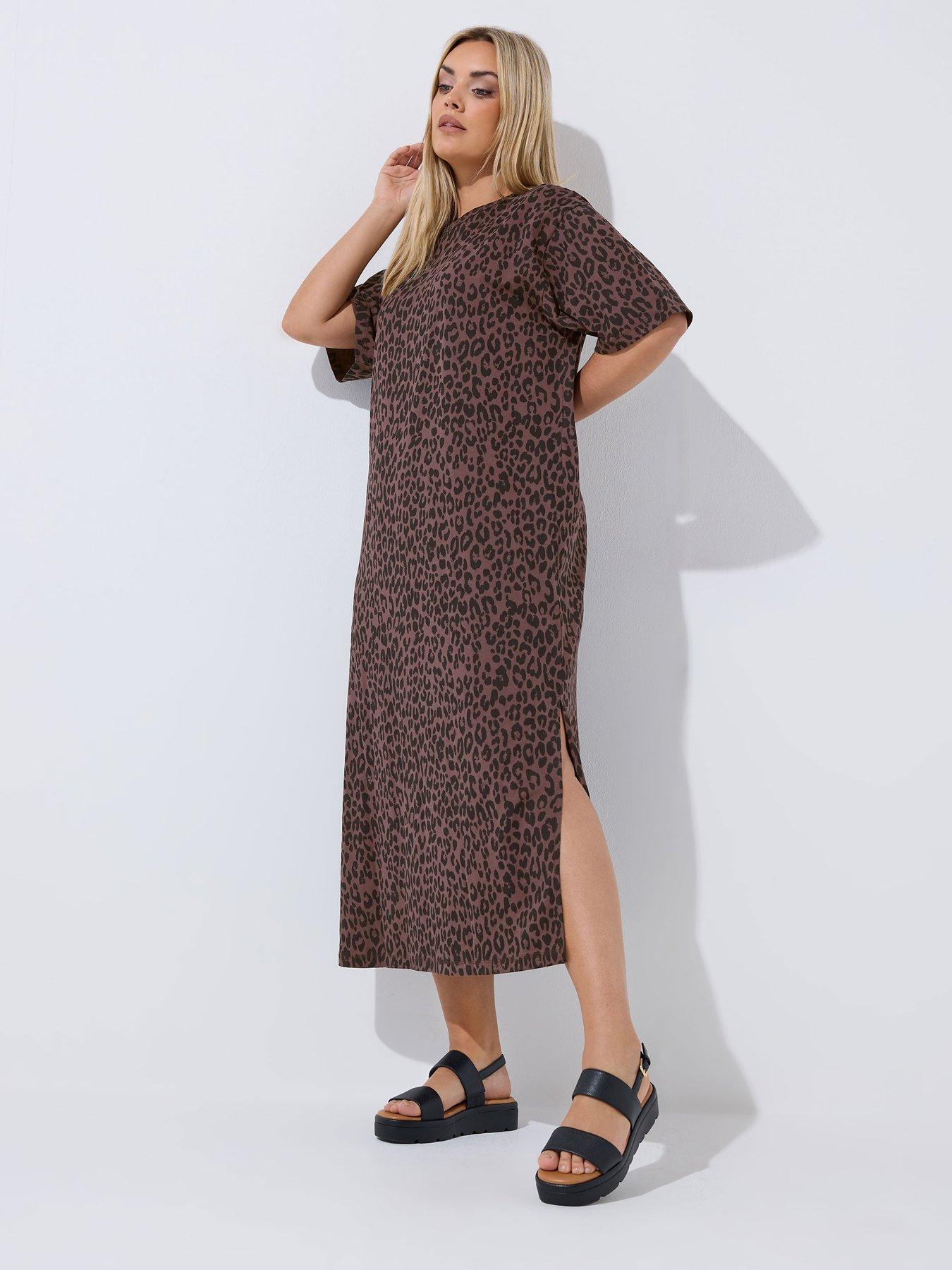 Image 3 of 5 of Yours Curve Leopard Print Maxi Dress - Brown