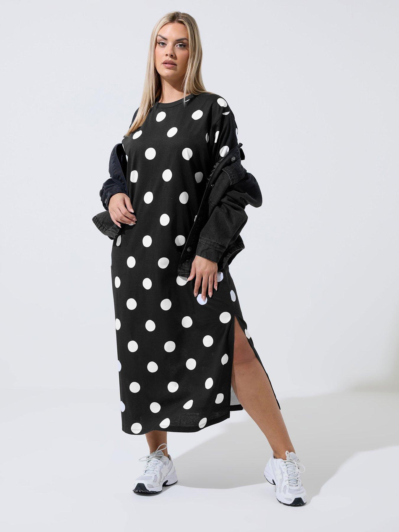 Image 2 of 5 of Yours Curve Polka Dot Maxi Dress - Black