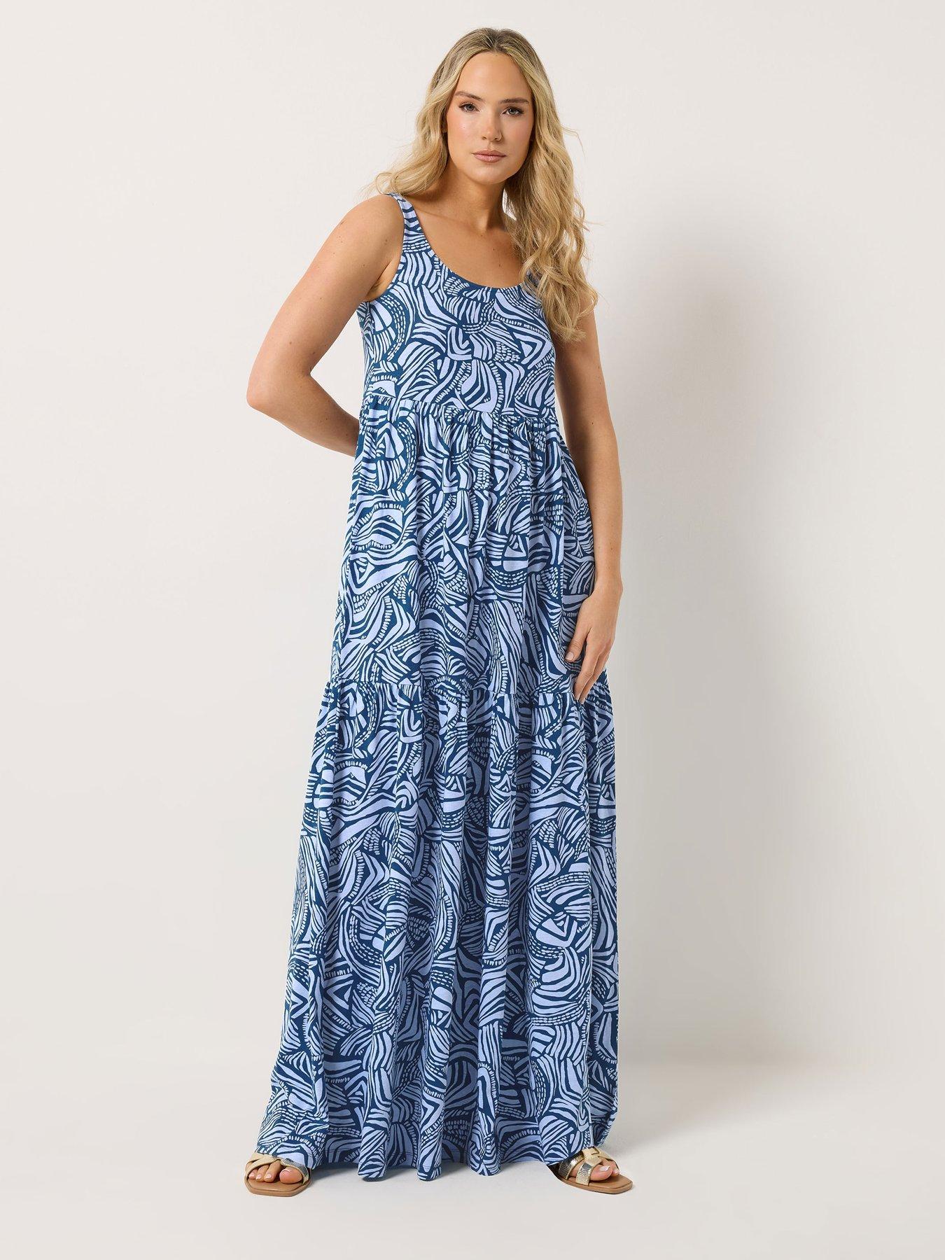 Image 1 of 5 of Long Tall Sally Abstract Sleeveless Tiered Maxi Dress - Blue