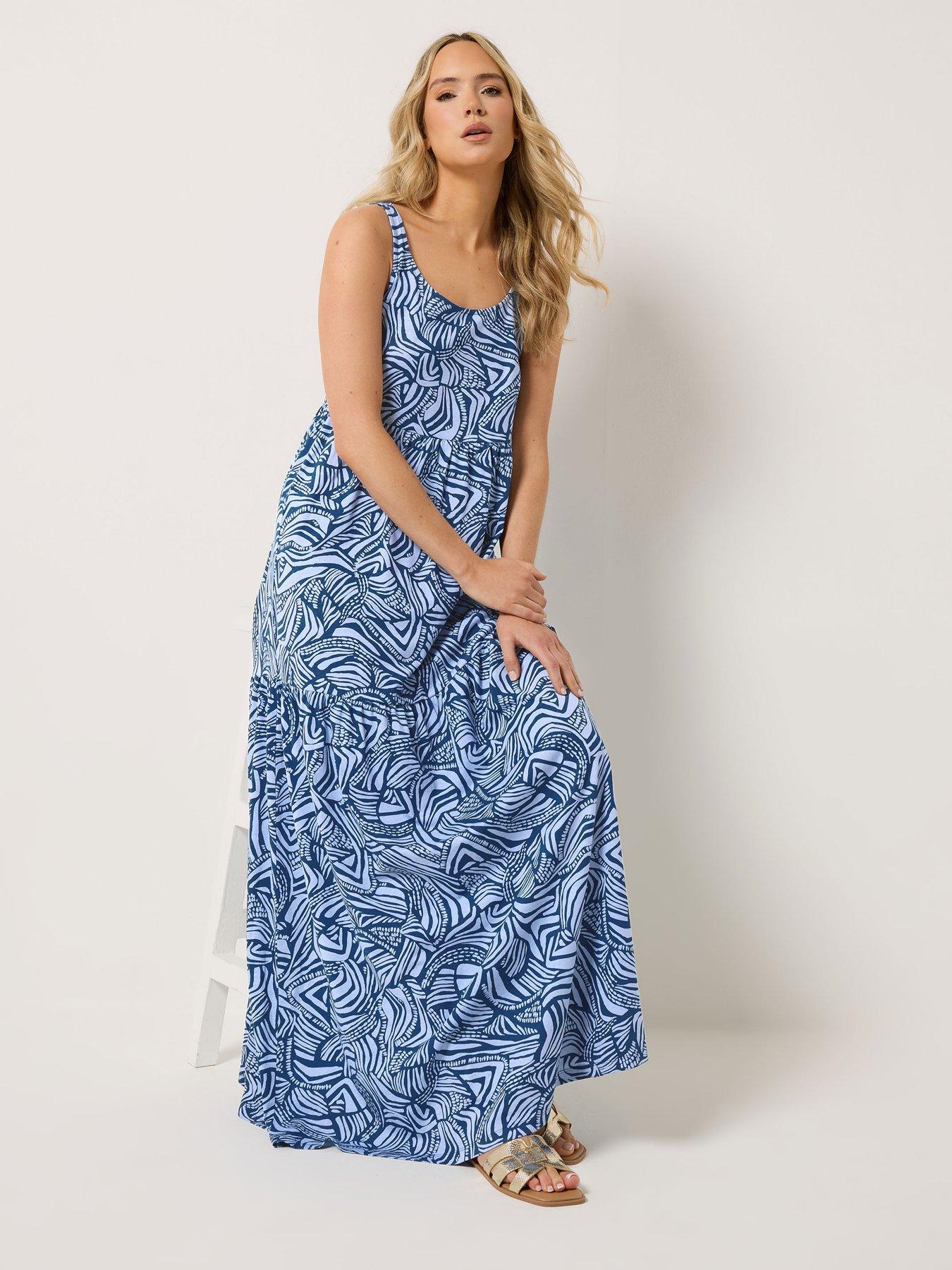 Image 3 of 5 of Long Tall Sally Abstract Sleeveless Tiered Maxi Dress - Blue