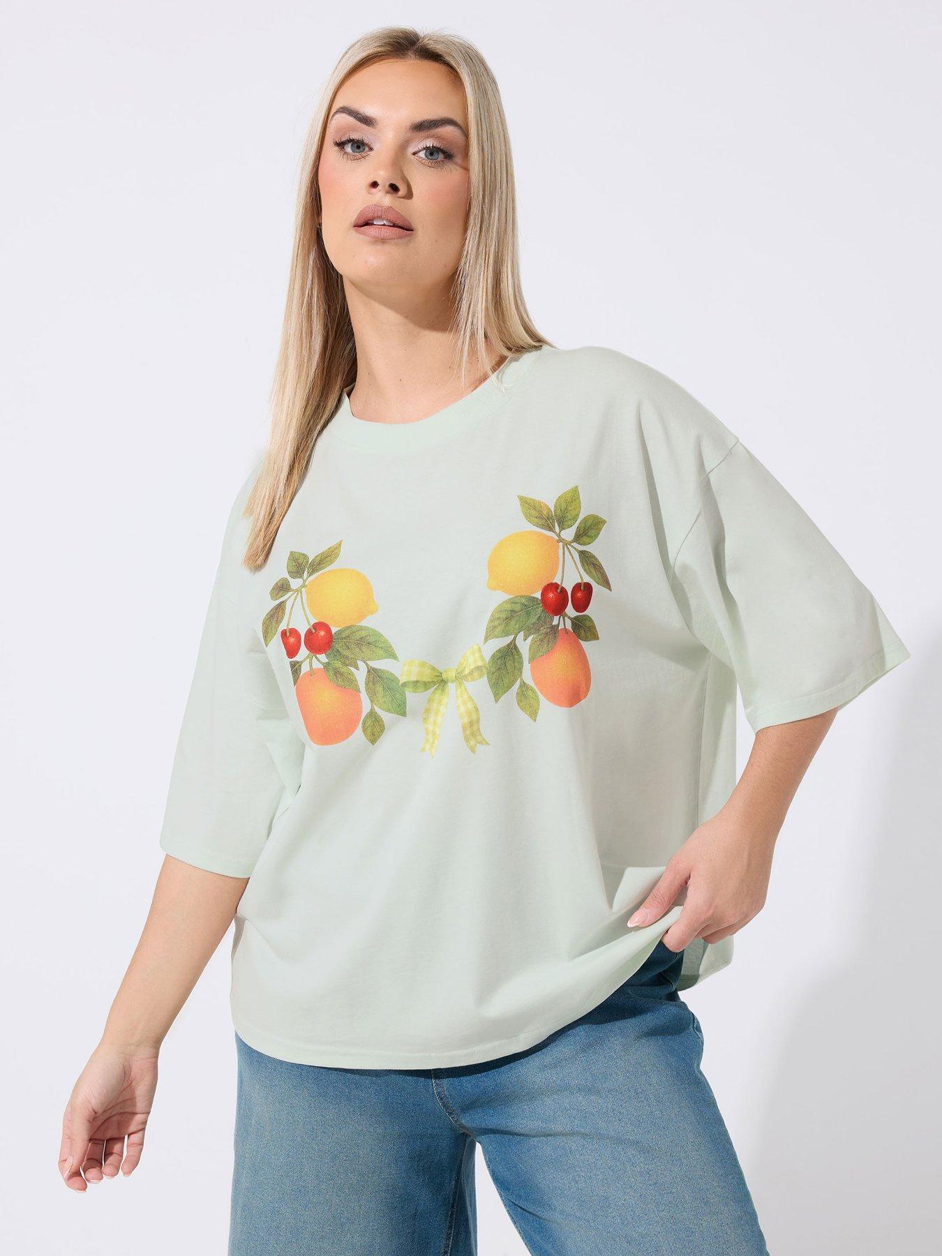 Image 1 of 5 of Yours Curve Fruit T-Shirt - Green