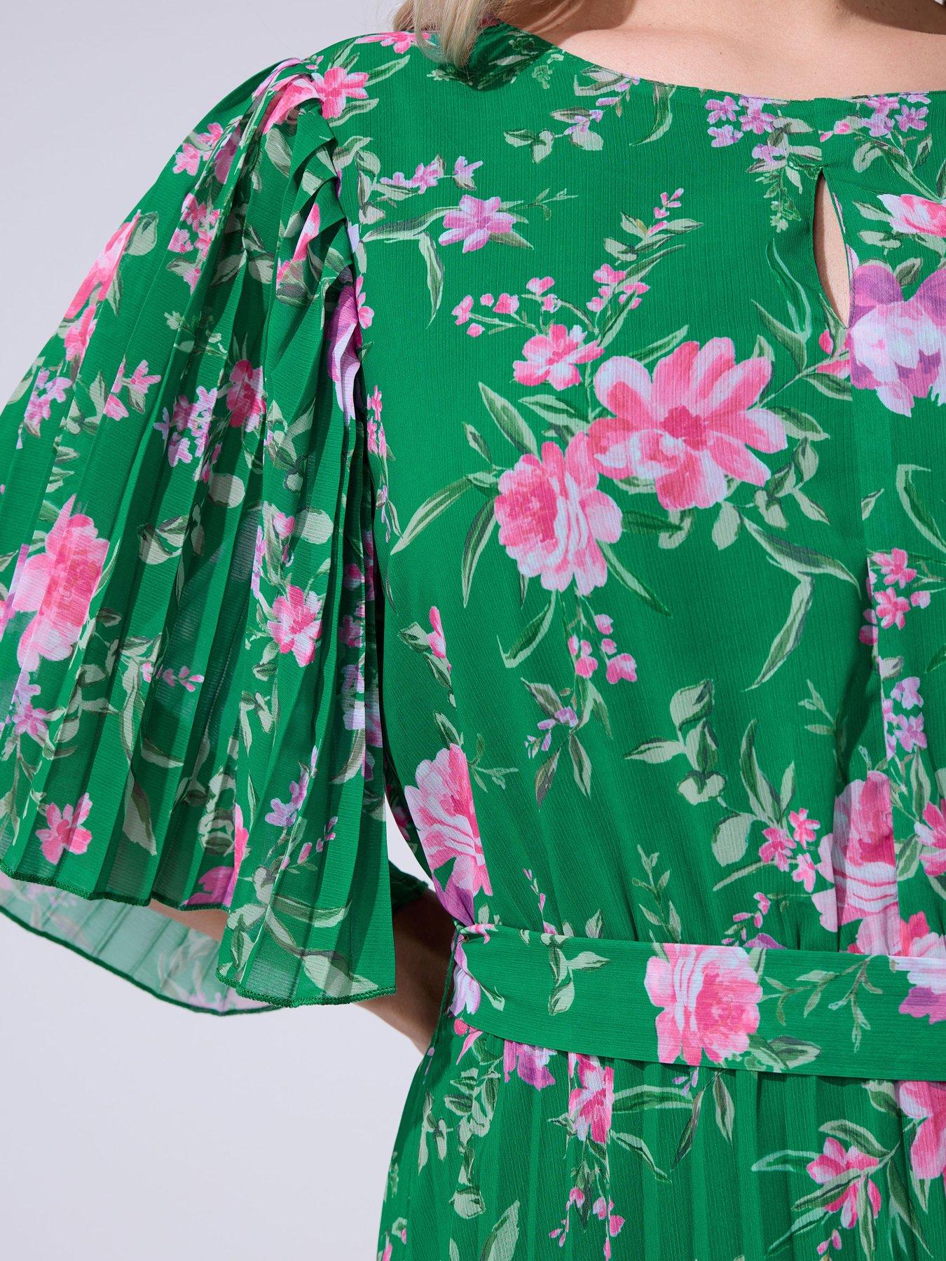 Image 4 of 4 of Yours Curve Floral Pleated Maxi Dress - Green