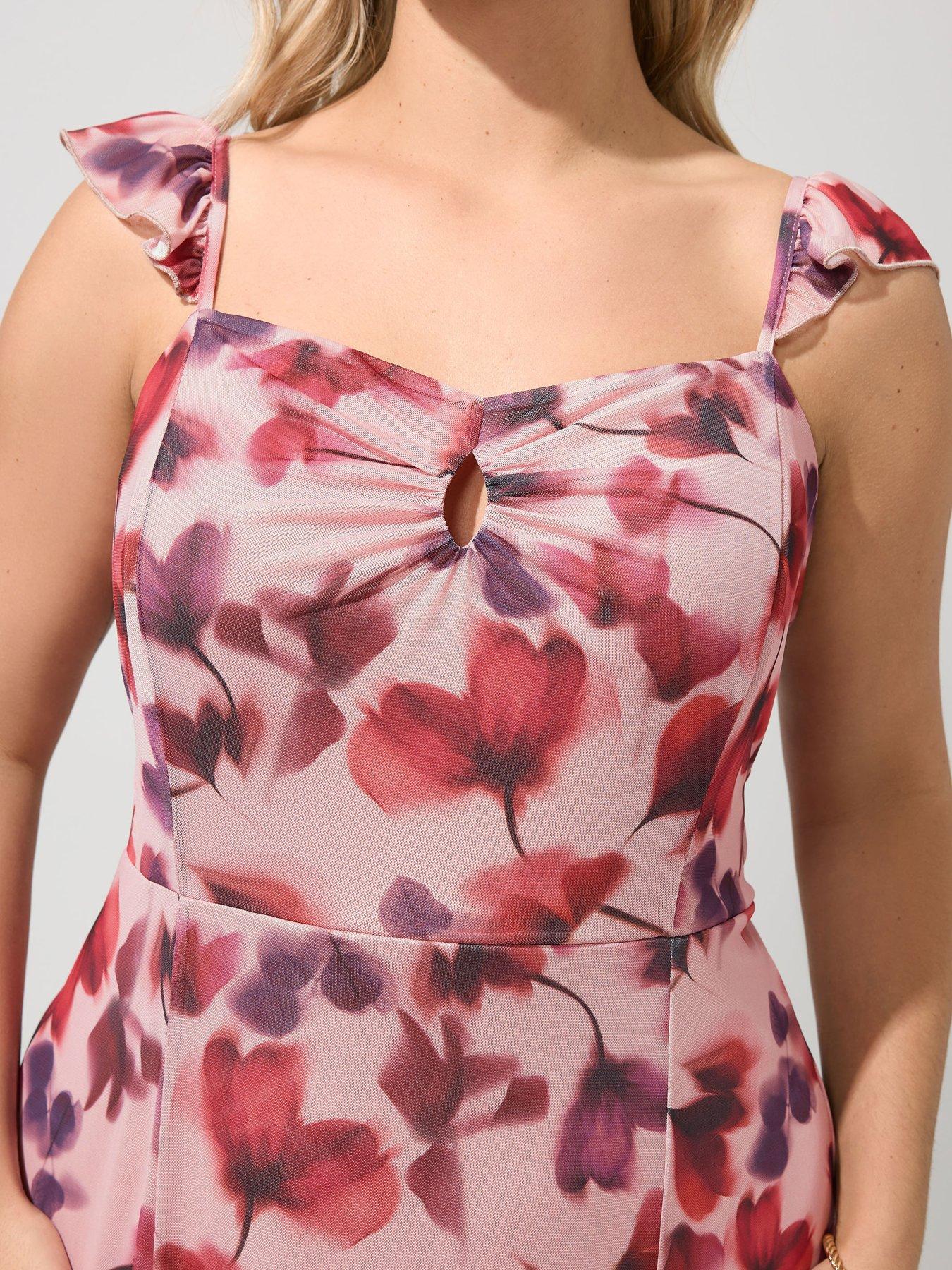 Yours Curve Floral Keyhole Ruffle Cami Dress - Pink | Very