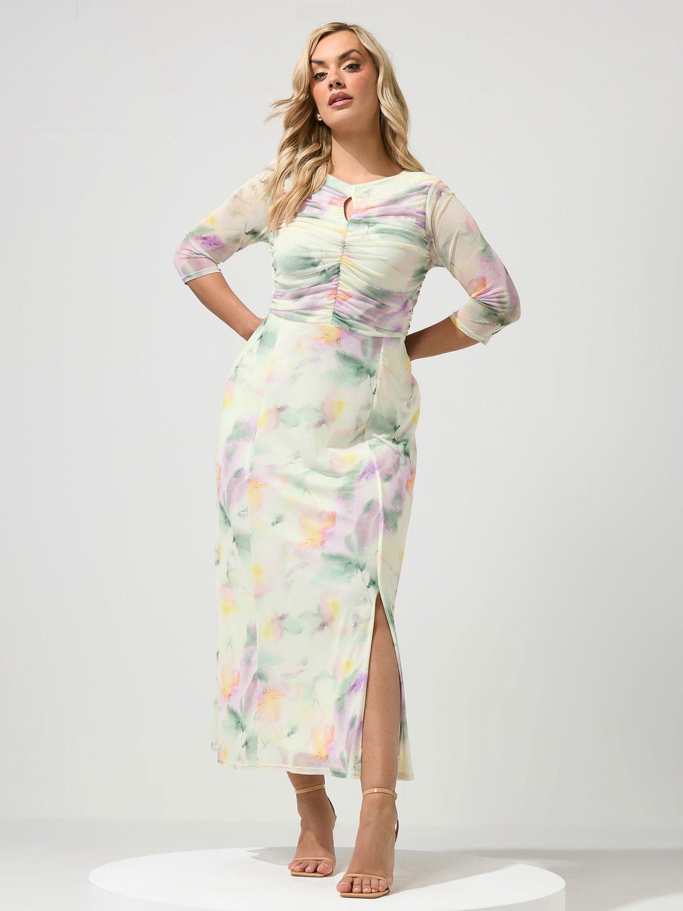 Yours Curve Abstract Keyhole Dress - Cream