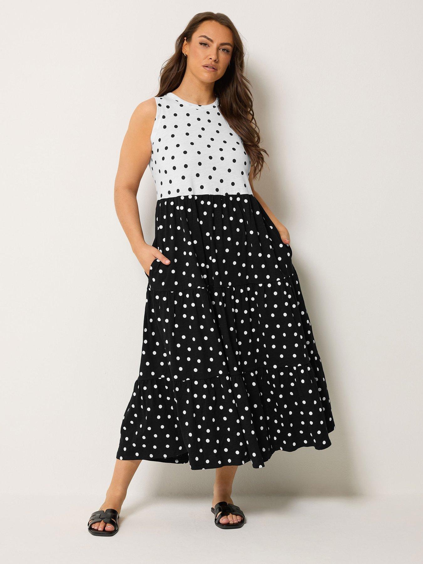 Yours Curve Polkadot Tiered Sleeveless Dress