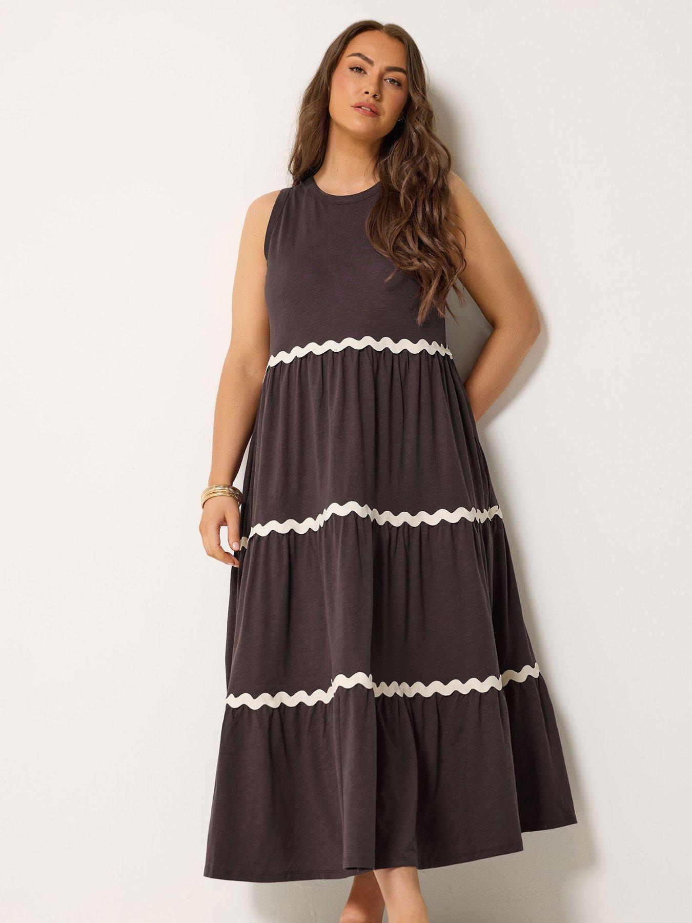 Yours Curve Contrast Ric Rac Trim Dress - Brown | Very