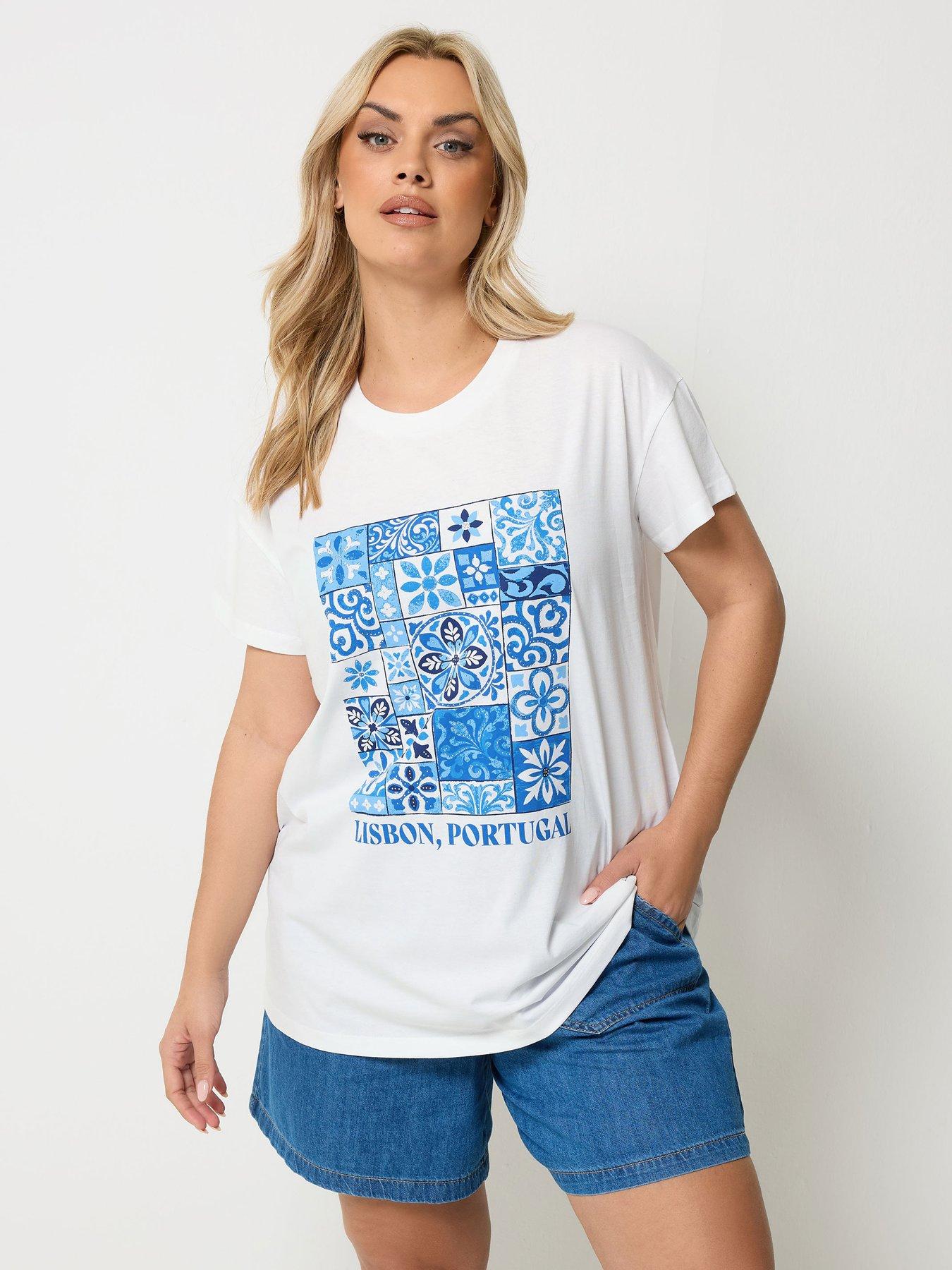 Yours Curve 'Lisbon Portugal' Graphic T-Shirt - White