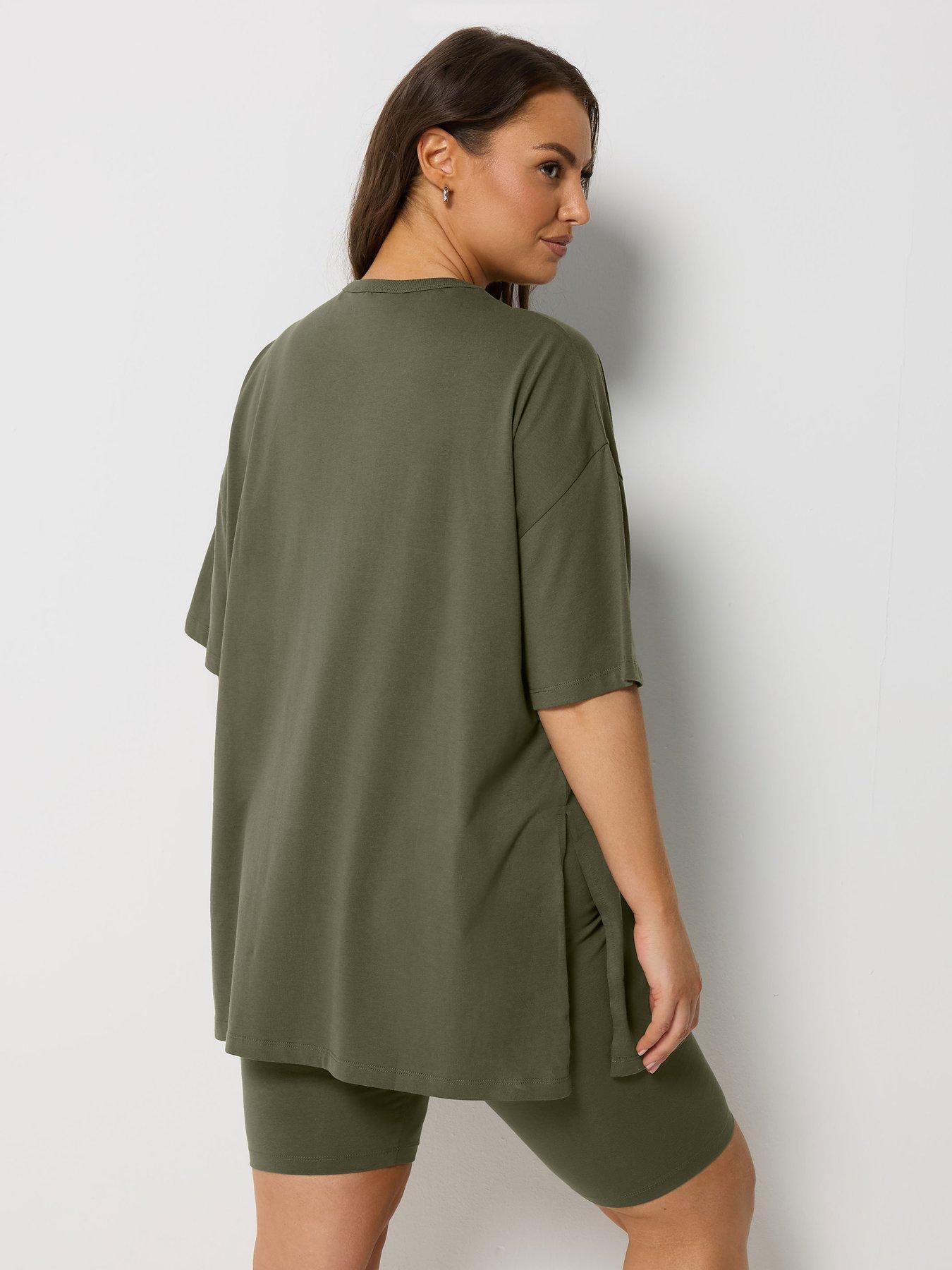 Image 2 of 4 of Yours Curve Side Split Longline T-Shirt - Green