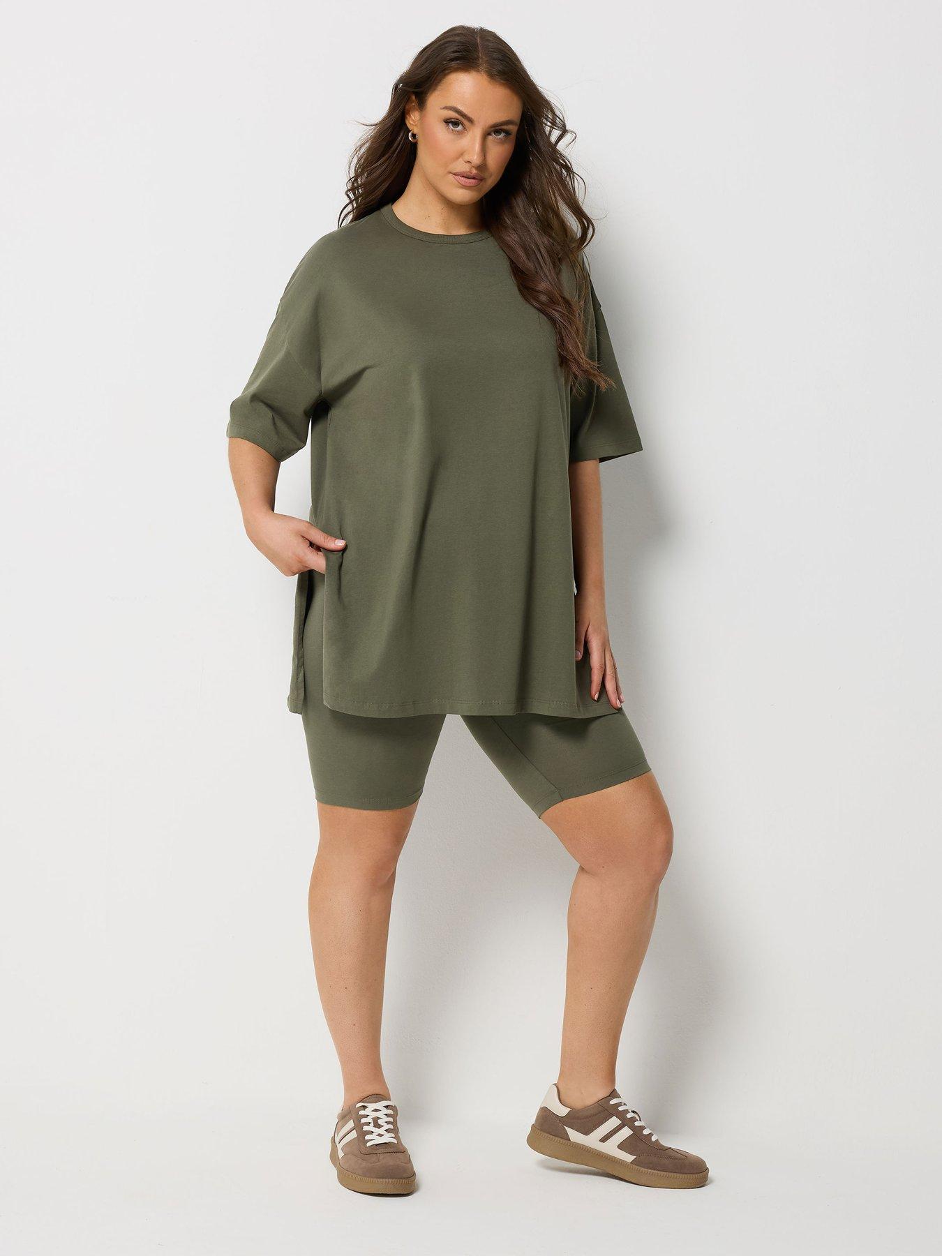 Image 3 of 4 of Yours Curve Side Split Longline T-Shirt - Green