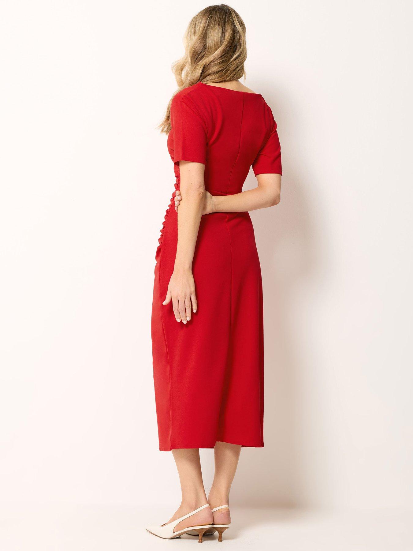Image 2 of 5 of Long Tall Sally Ruched Midi Dress - Red