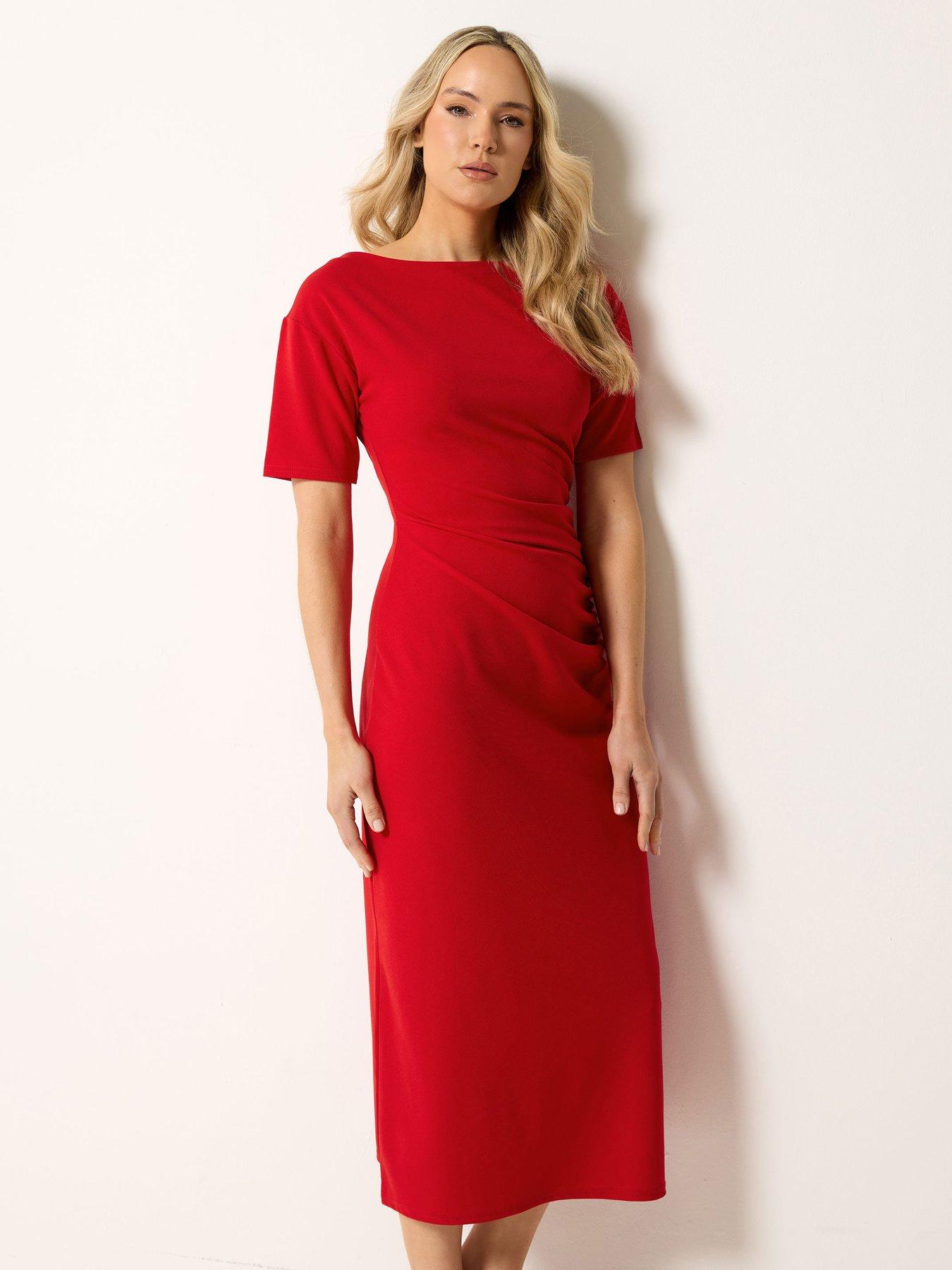 Image 3 of 5 of Long Tall Sally Ruched Midi Dress - Red