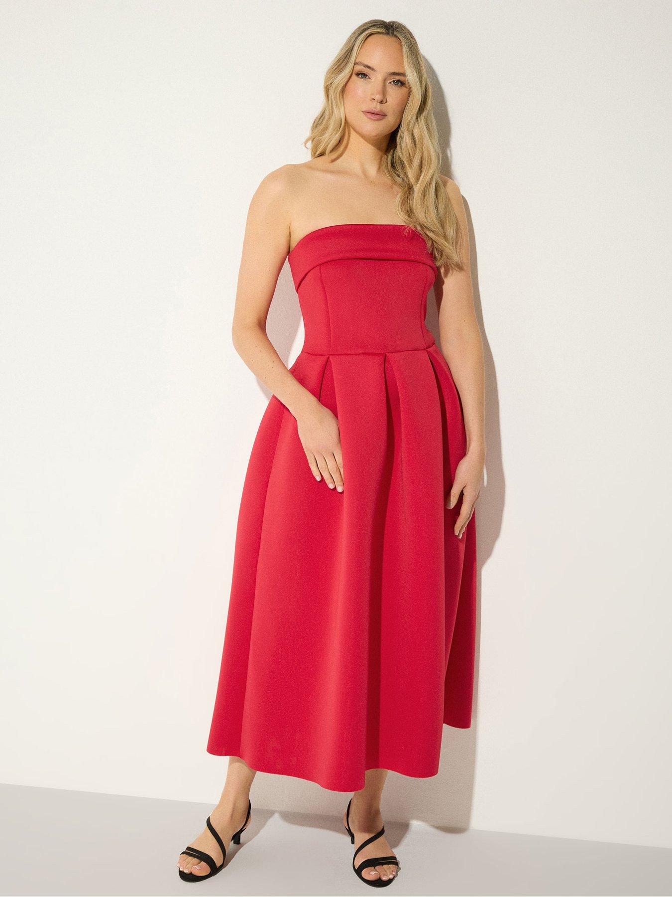 Long Tall Sally Pleat Bardot Dress - Red