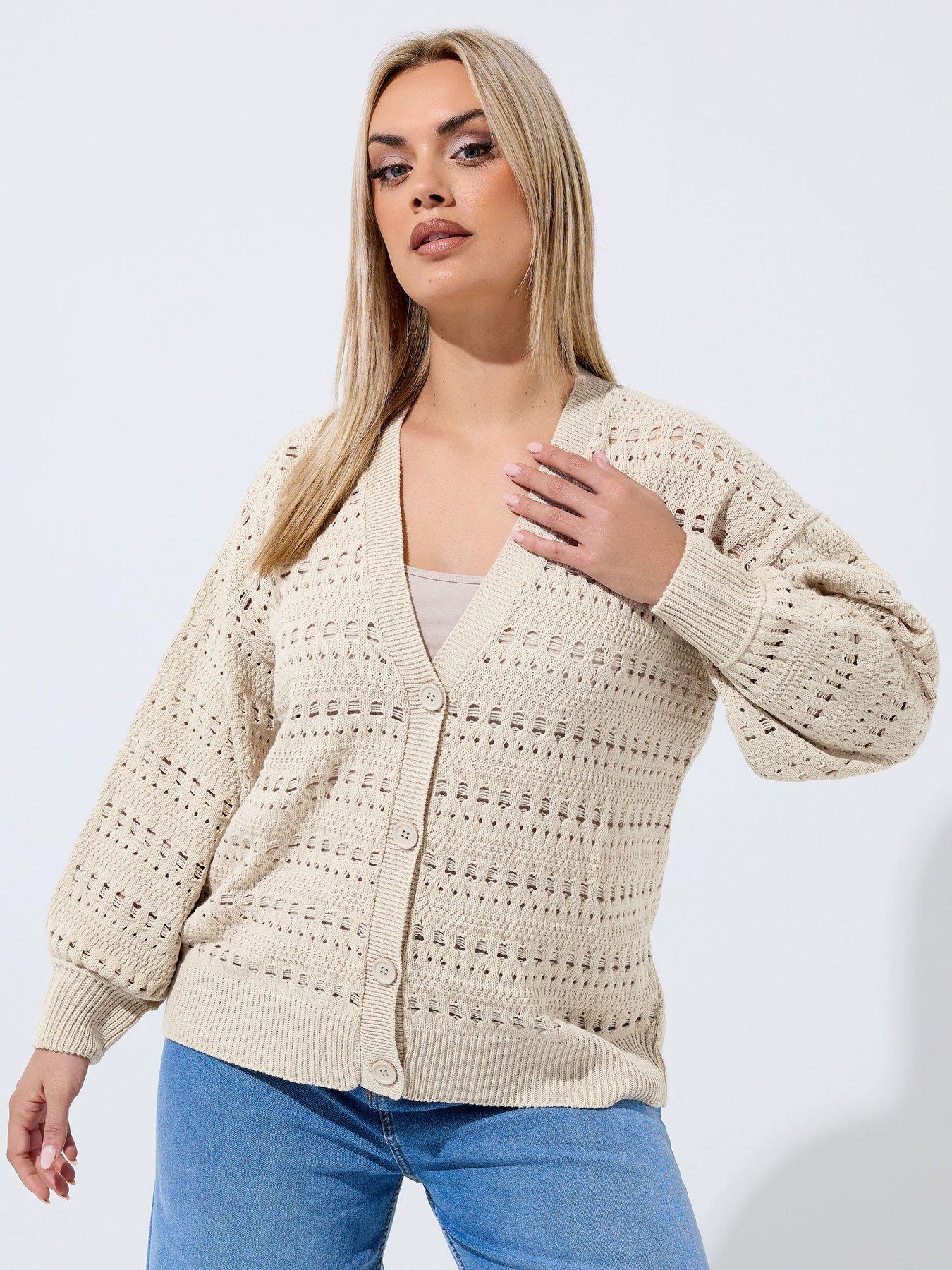 Yours Curve Crochet Balloon Sleeve Cardigan - Cream