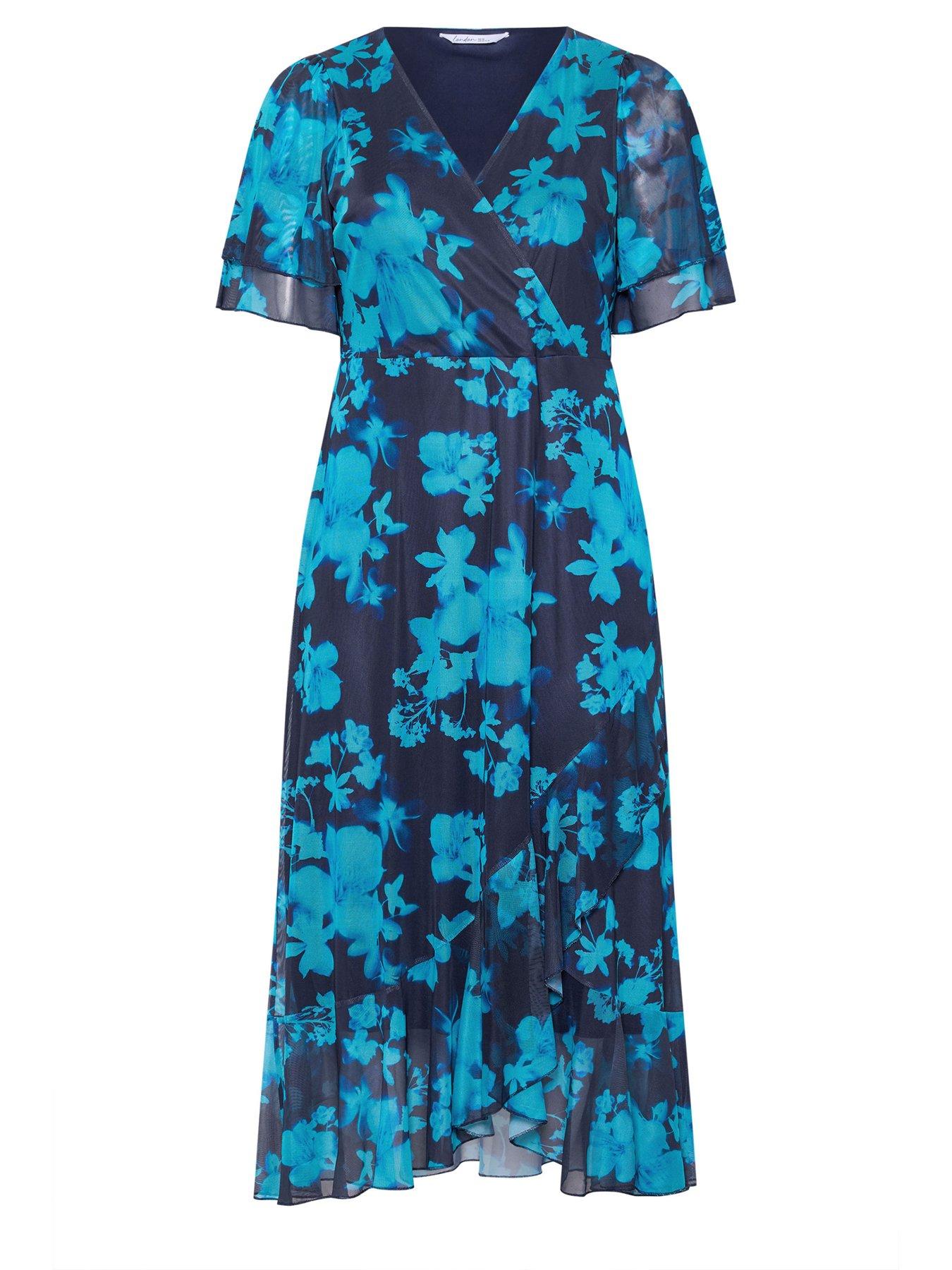 Image 5 of 5 of Yours Curve Floral Mesh Wrap Ruffle Dress