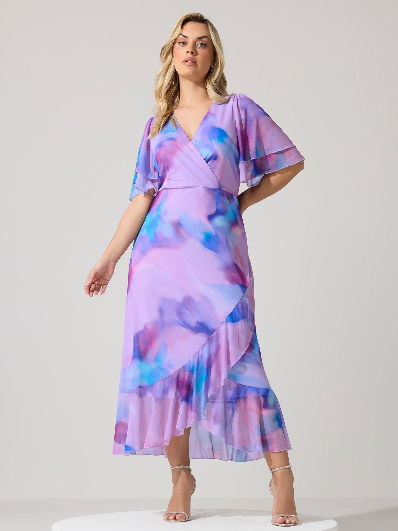 Yours Curve Abstract Mesh Wrap Ruffle Dress