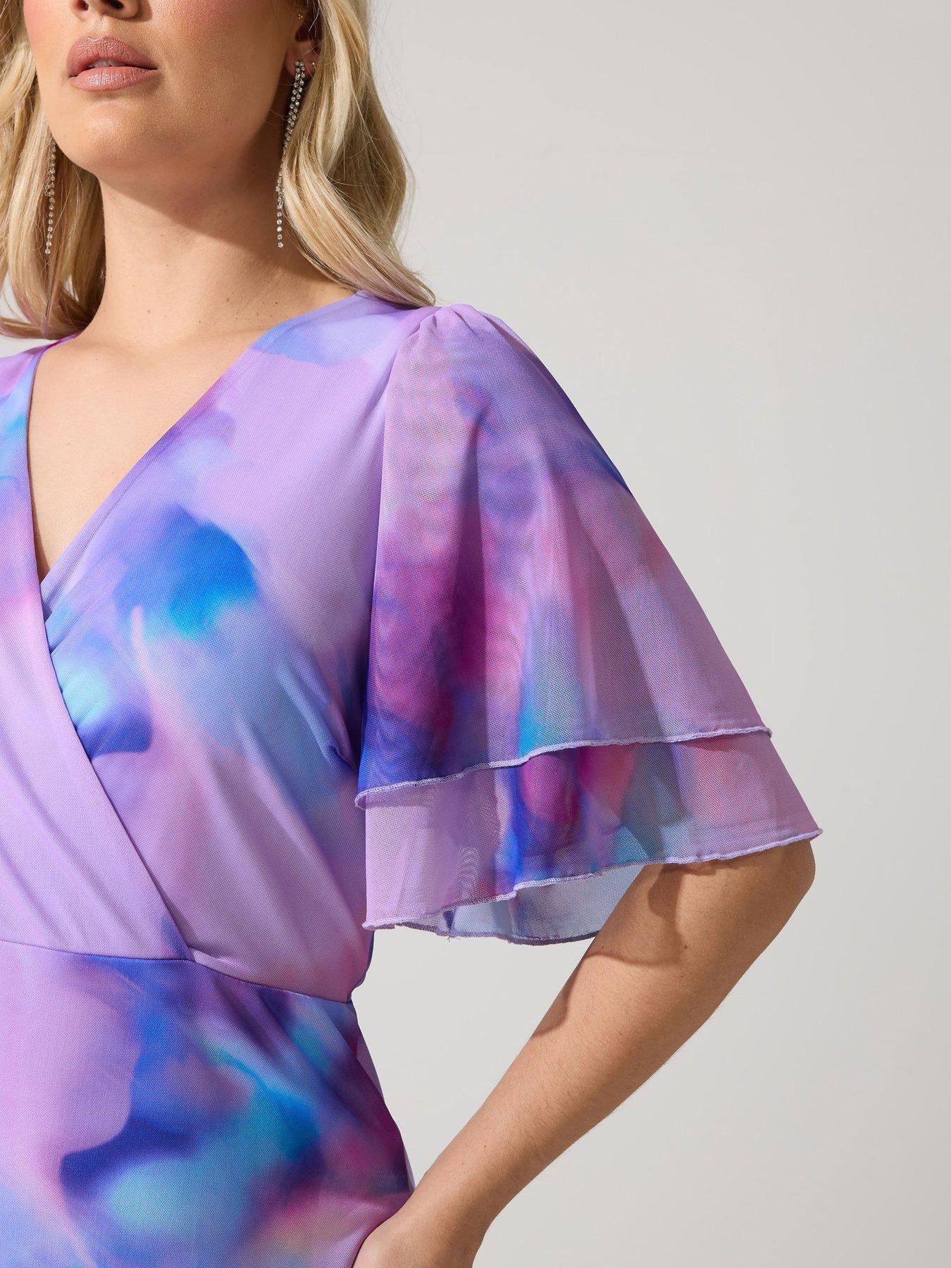 Image 4 of 4 of Yours Curve Abstract Mesh Wrap Ruffle Dress