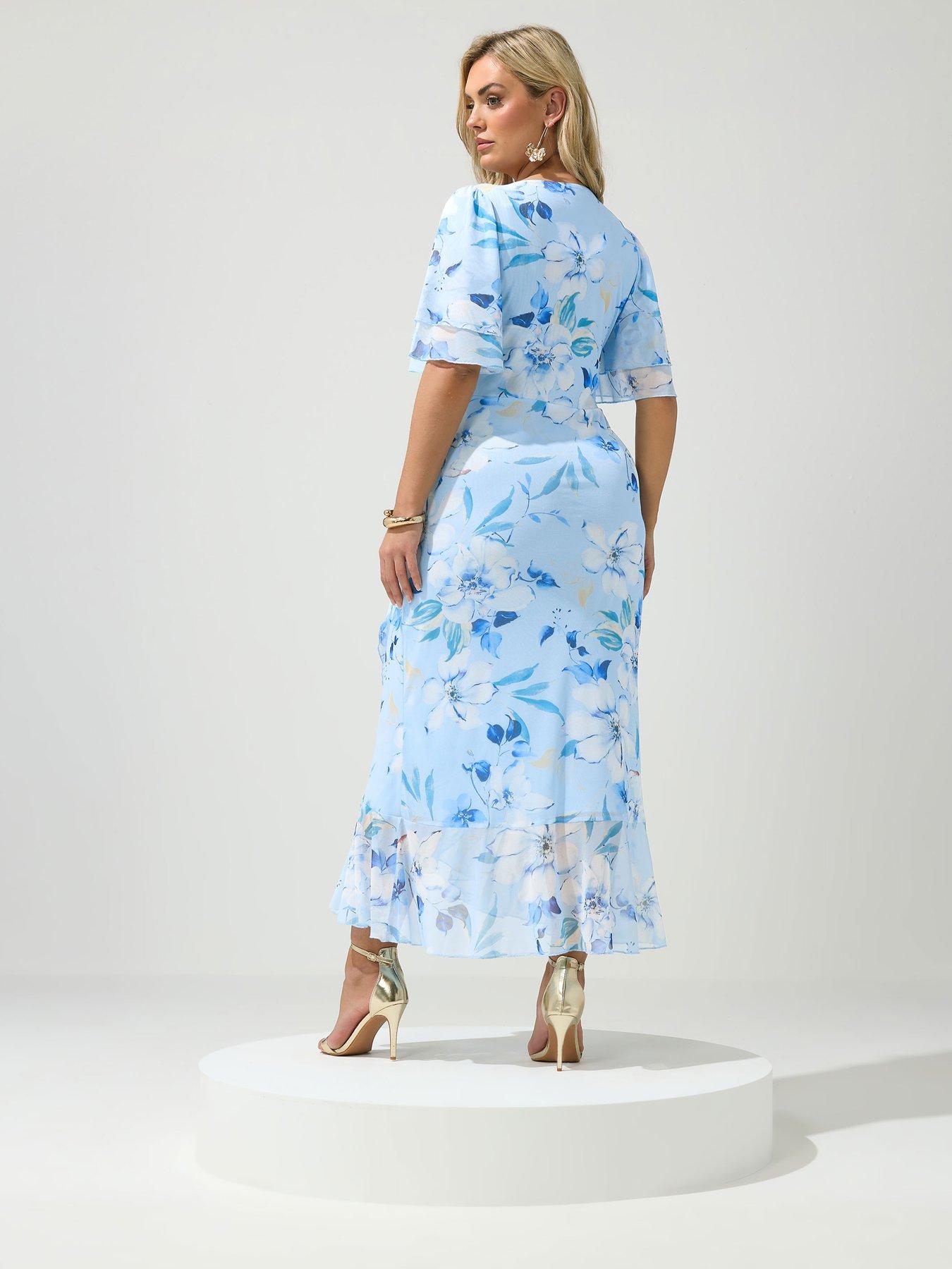 Image 2 of 4 of Yours Curve Floral Mesh Wrap Ruffle Dress