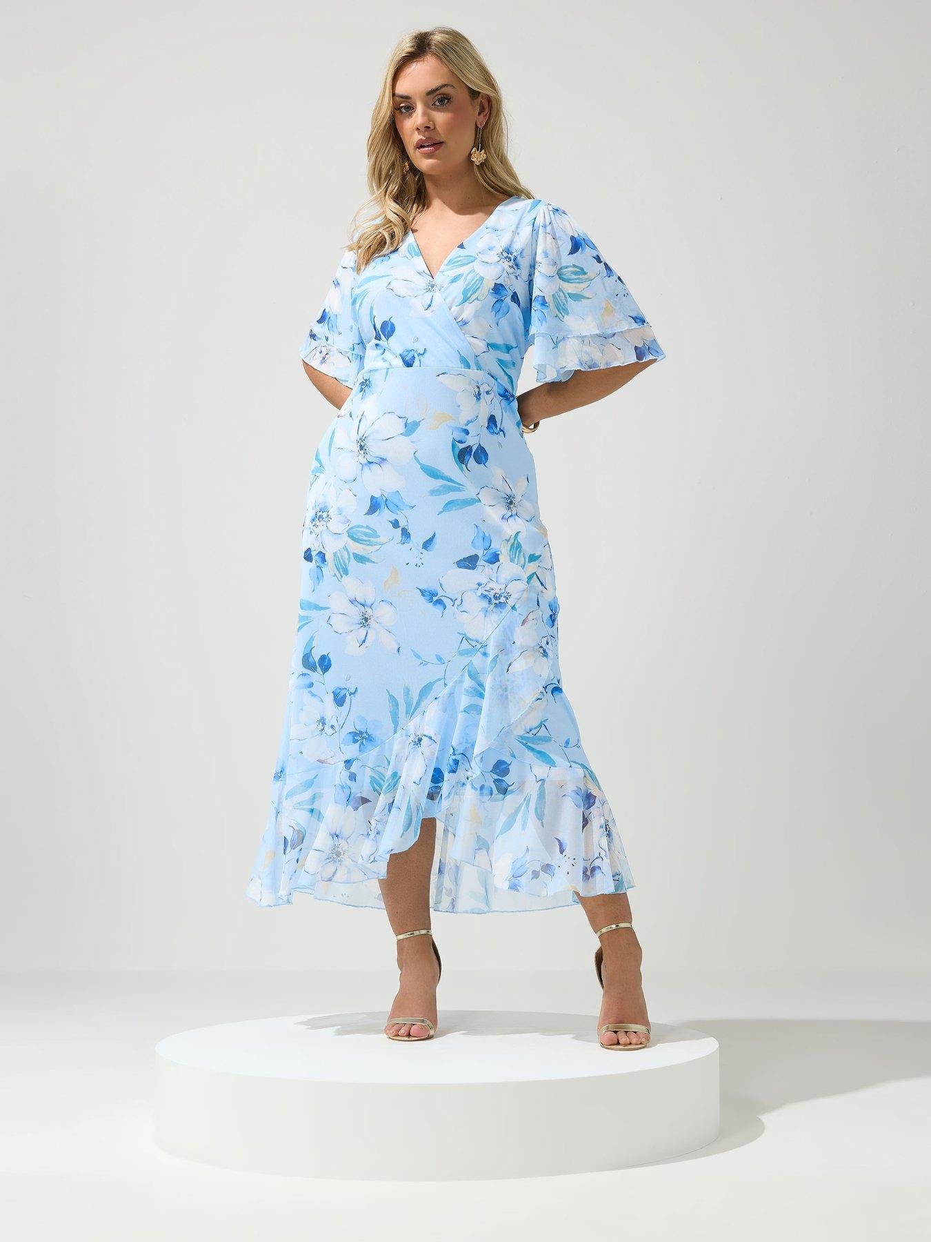 Image 3 of 4 of Yours Curve Floral Mesh Wrap Ruffle Dress