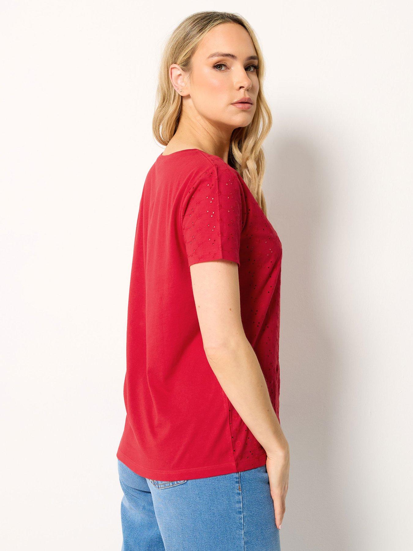 Image 2 of 5 of Long Tall Sally Square Neck Broidery Front T-Shirt - Red