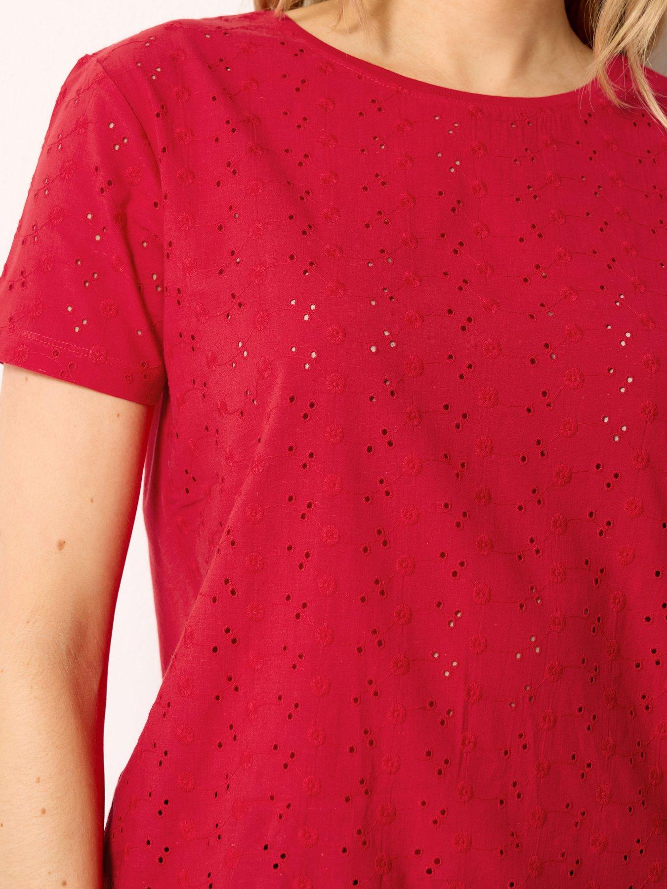 Image 4 of 5 of Long Tall Sally Square Neck Broidery Front T-Shirt - Red