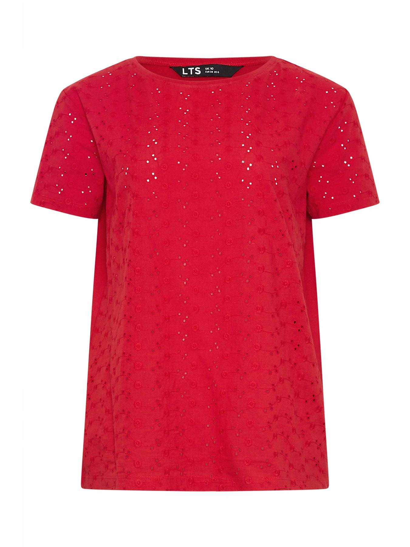 Image 5 of 5 of Long Tall Sally Square Neck Broidery Front T-Shirt - Red